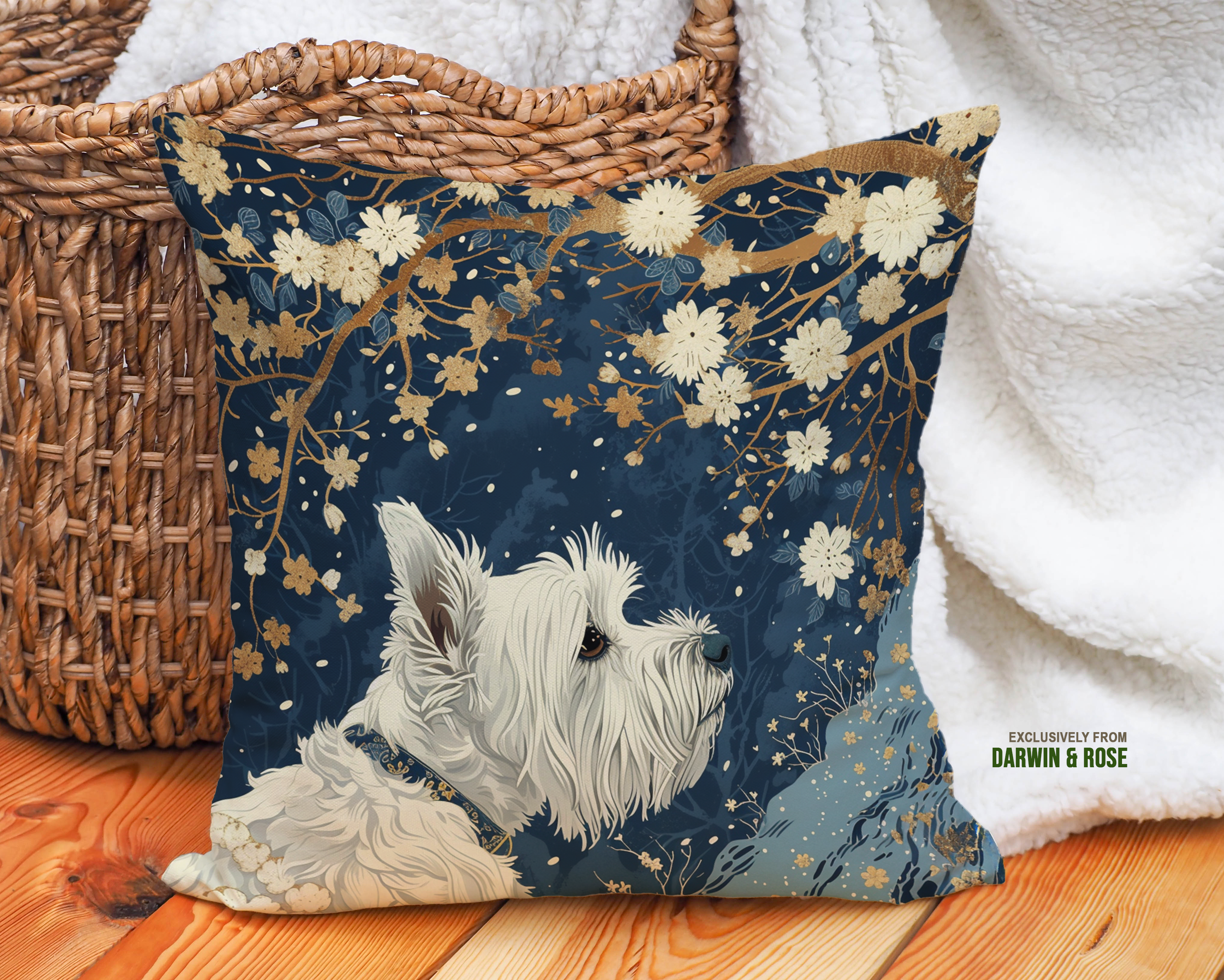 Starry Night West Highland White Terrier Throw Pillow