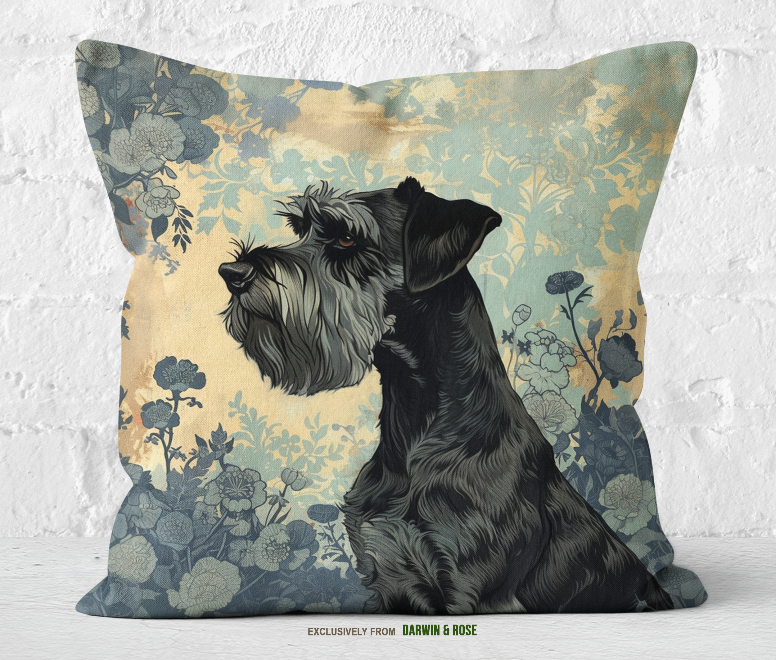 Miniature Schnauzer Floral Retreat Throw Pillow for Modern Farmhouse Décor