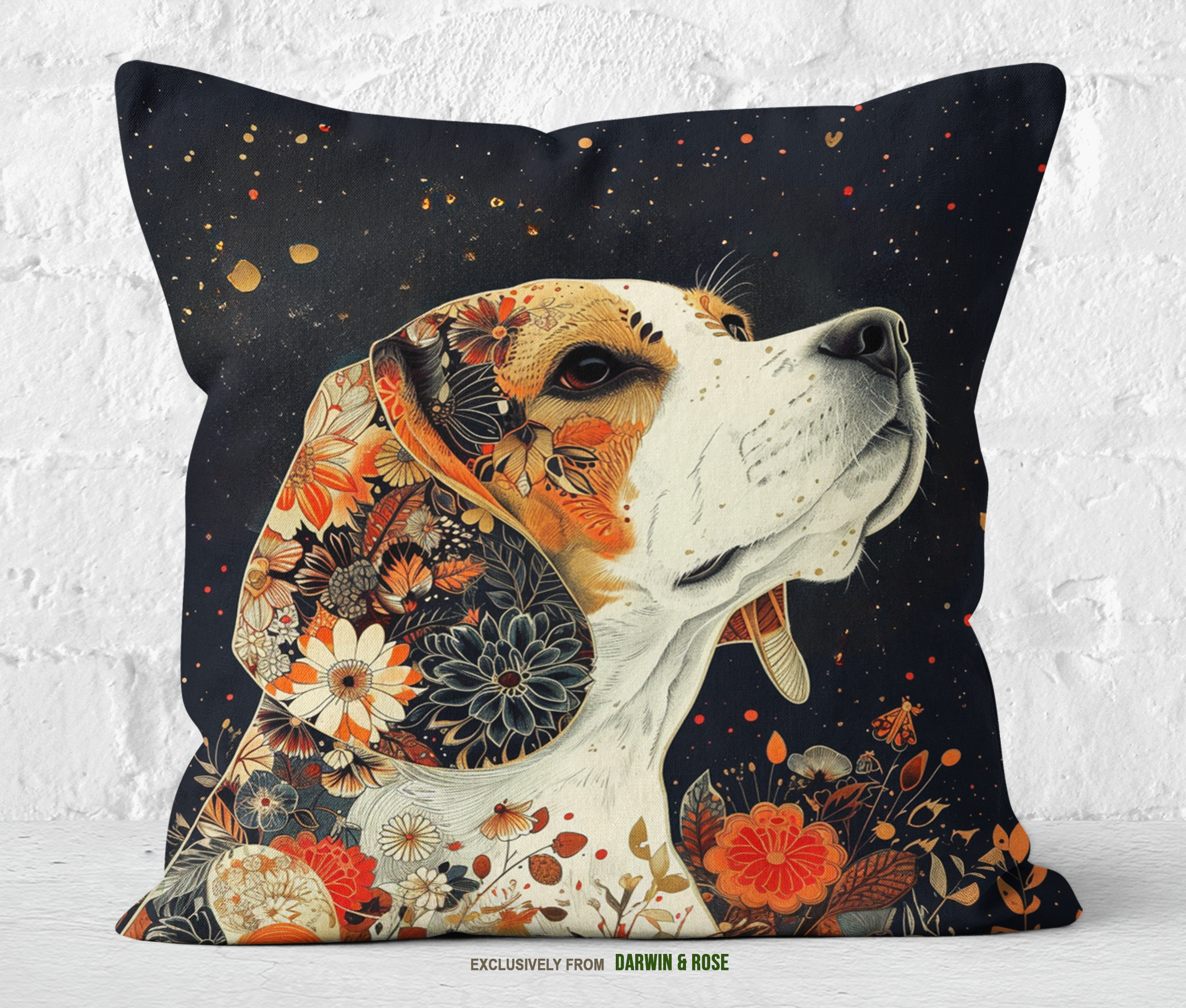 Floral Elegance Beagle Throw Pillow – Modern Boho Decor