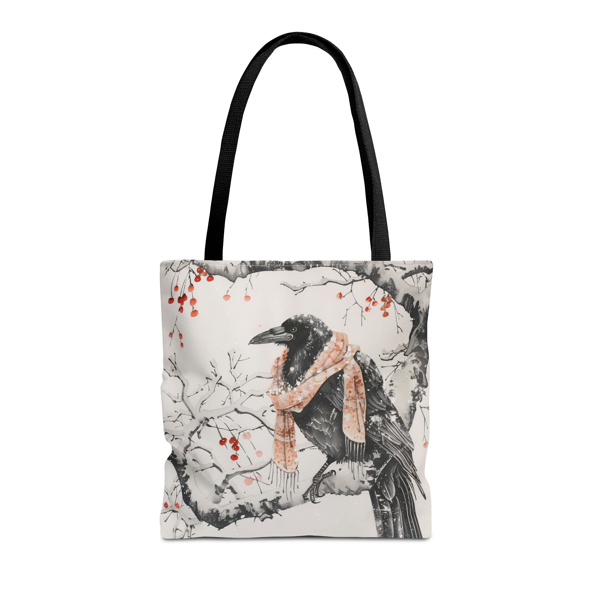 Winter Raven Art Tote Bag with Festive Scarf, Reusable Canvas Bag - Darwin & Rose