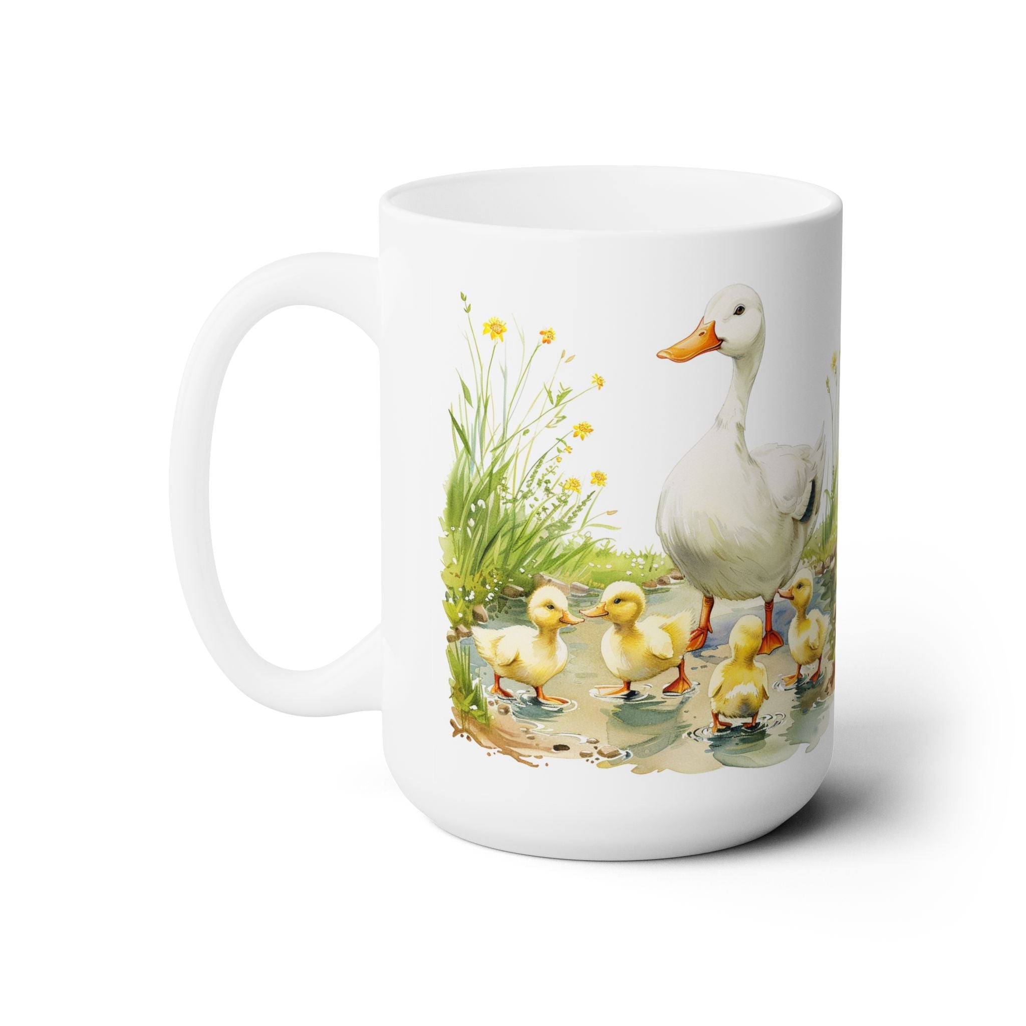 Mother Duck and Ducklings Pond Scene Coffee Mug, Whimsical Animal Gift Cup - Darwin & Rose