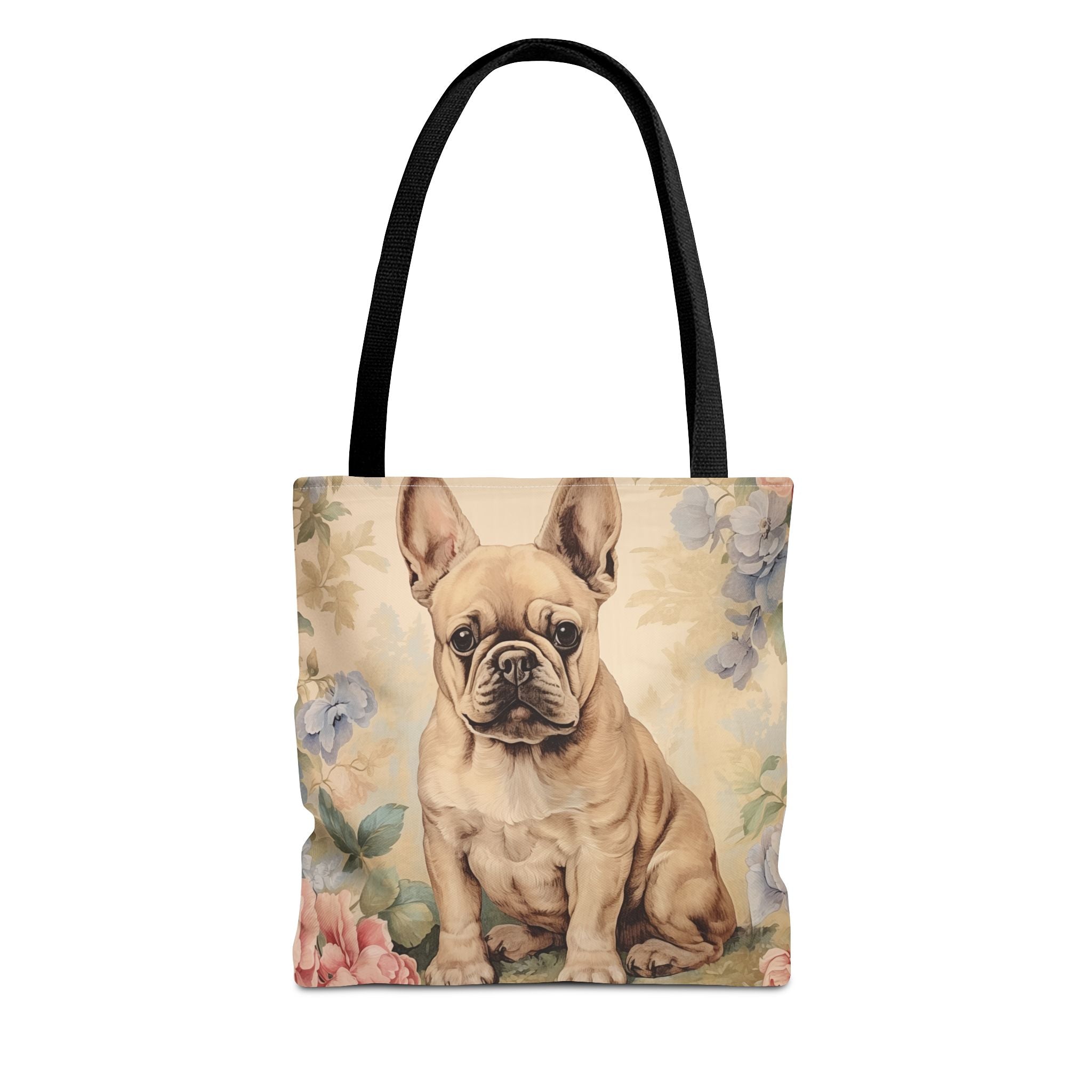 Charming Frenchie Canvas Tote Bag - Fawn Bulldog with Floral Design - Darwin & Rose