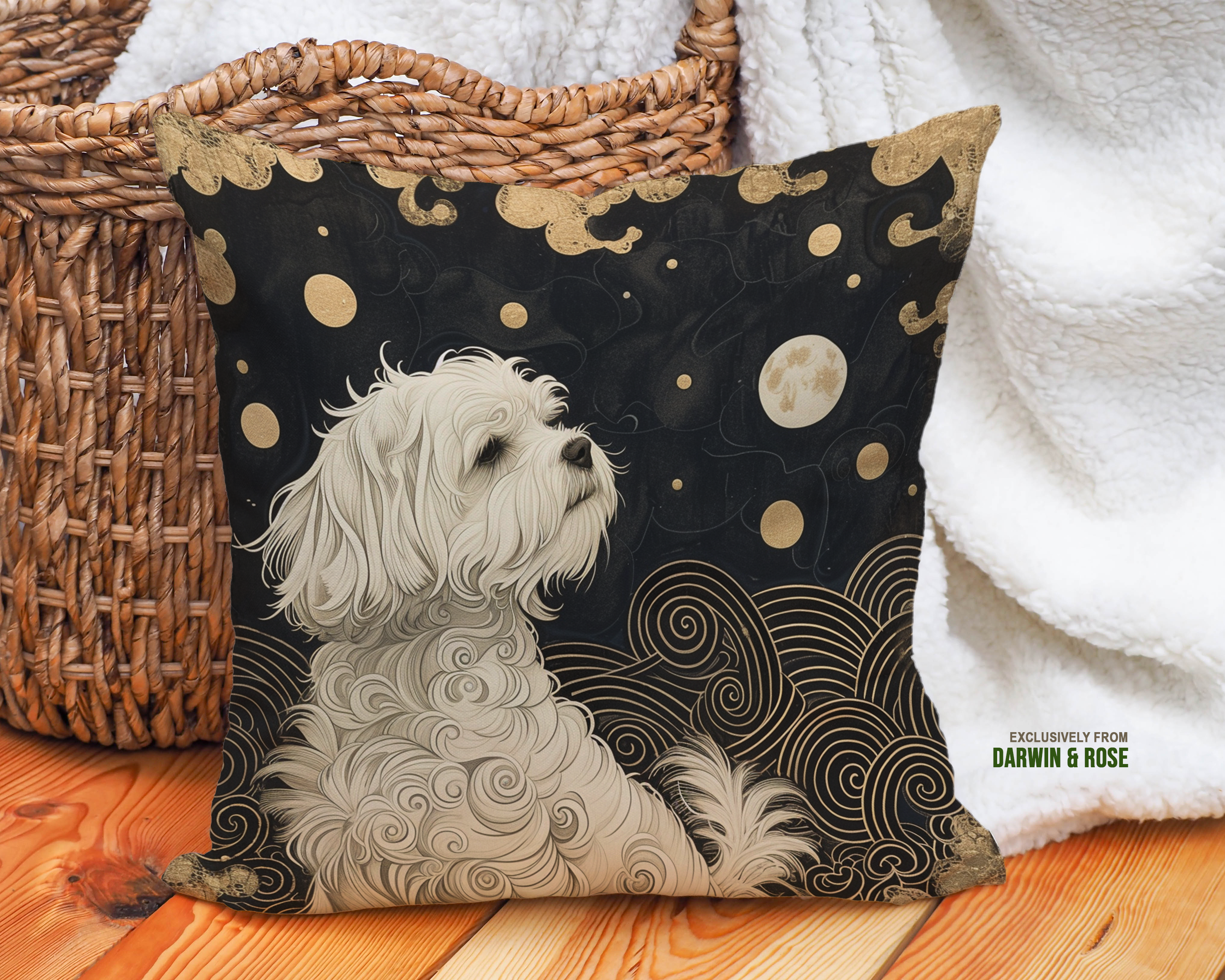 Moonlit Maltese Dreams - Modern Art Throw Pillow
