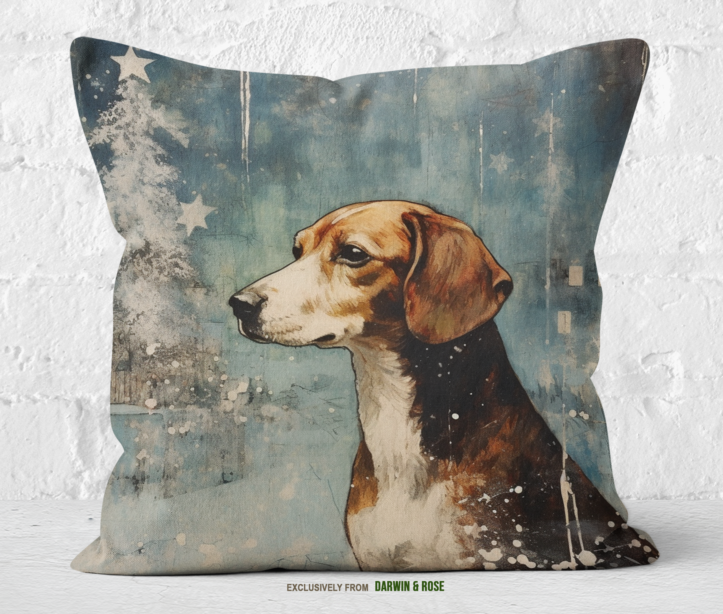 Beagle Winter Wonderland Throw Pillow - Modern Holiday Dog Decor
