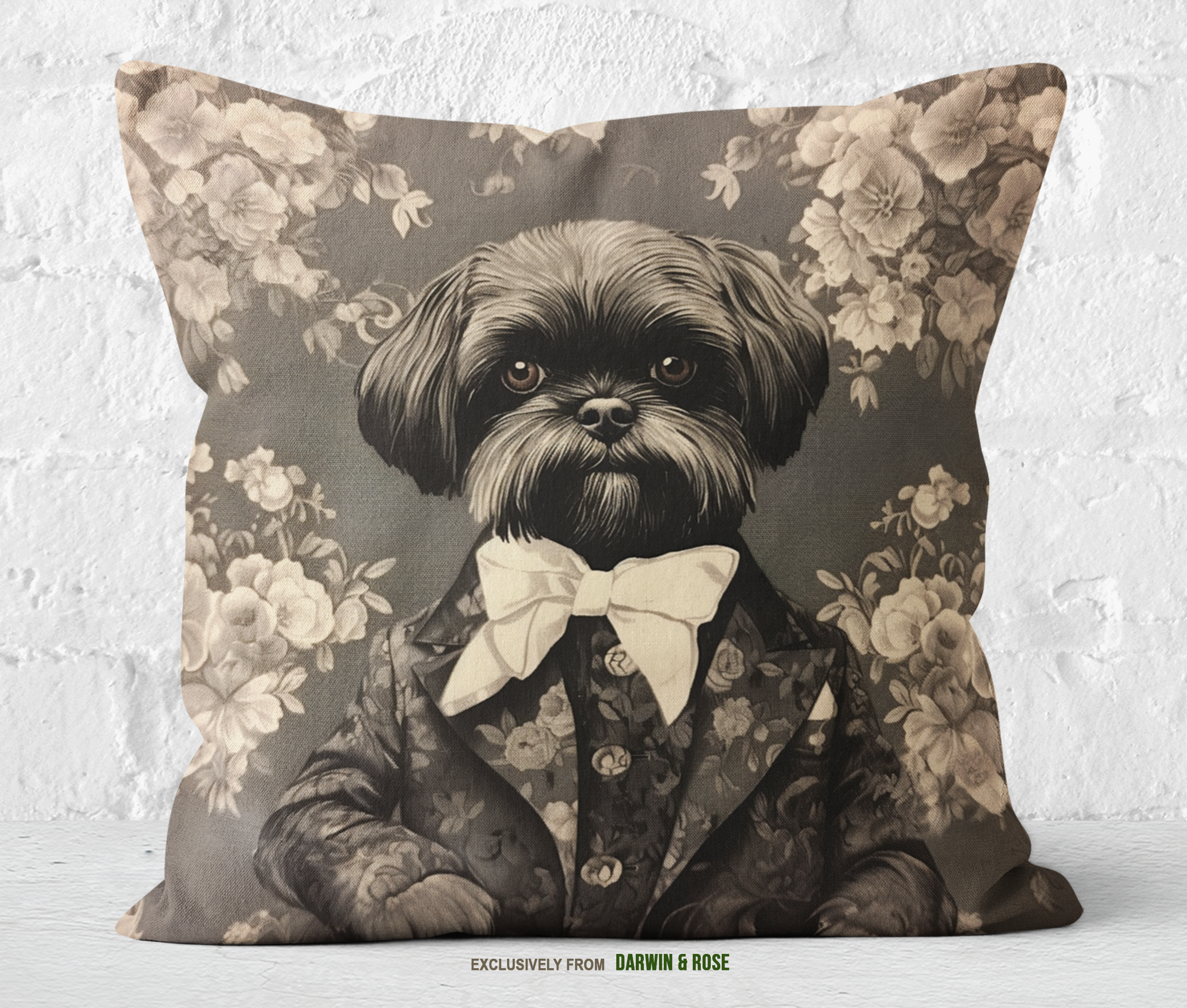 Regal Shih Tzu Floral Throw Pillow – Vintage Elegance for Dog Lovers