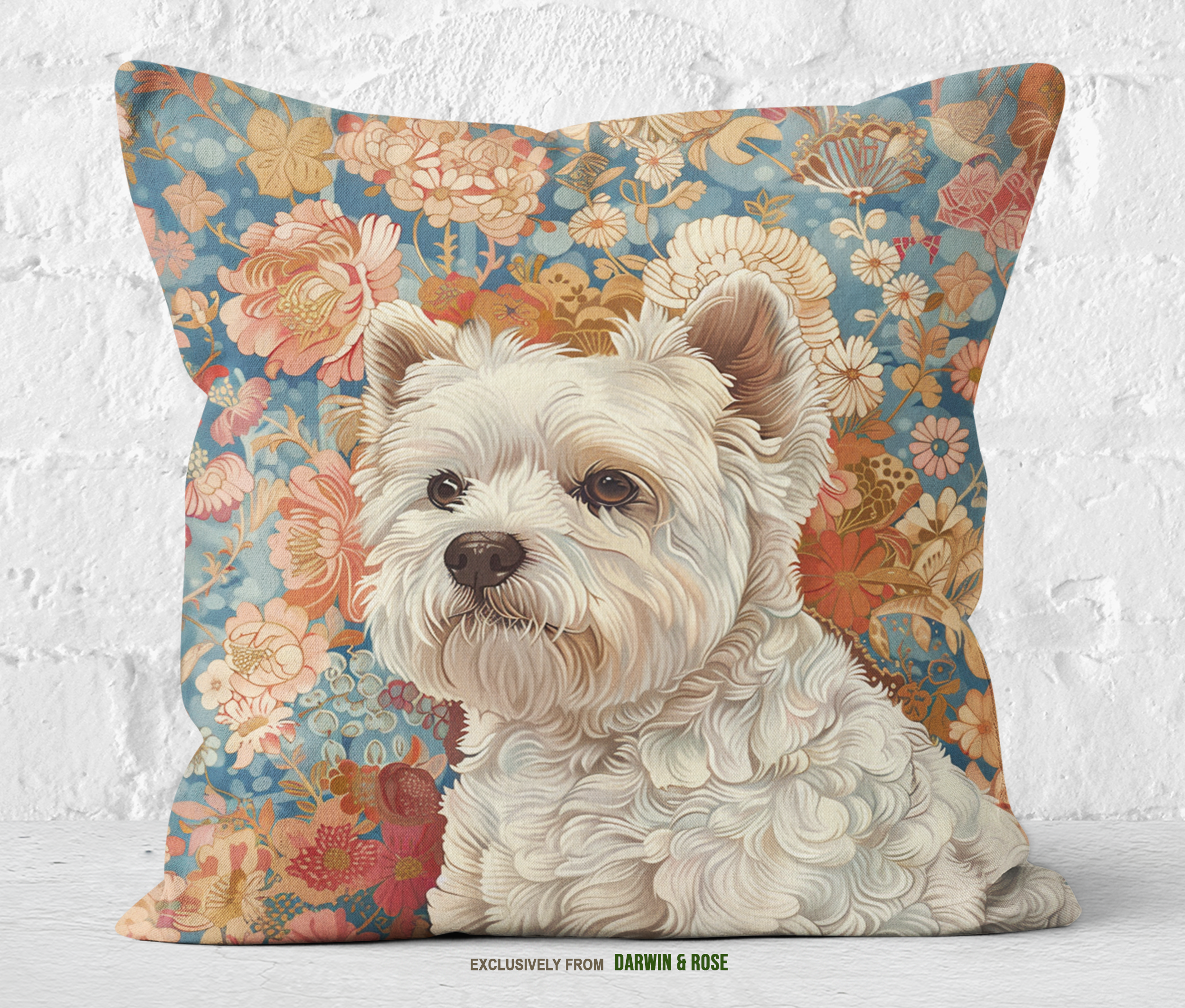 West Highland White Terrier Floral Boho Throw Pillow