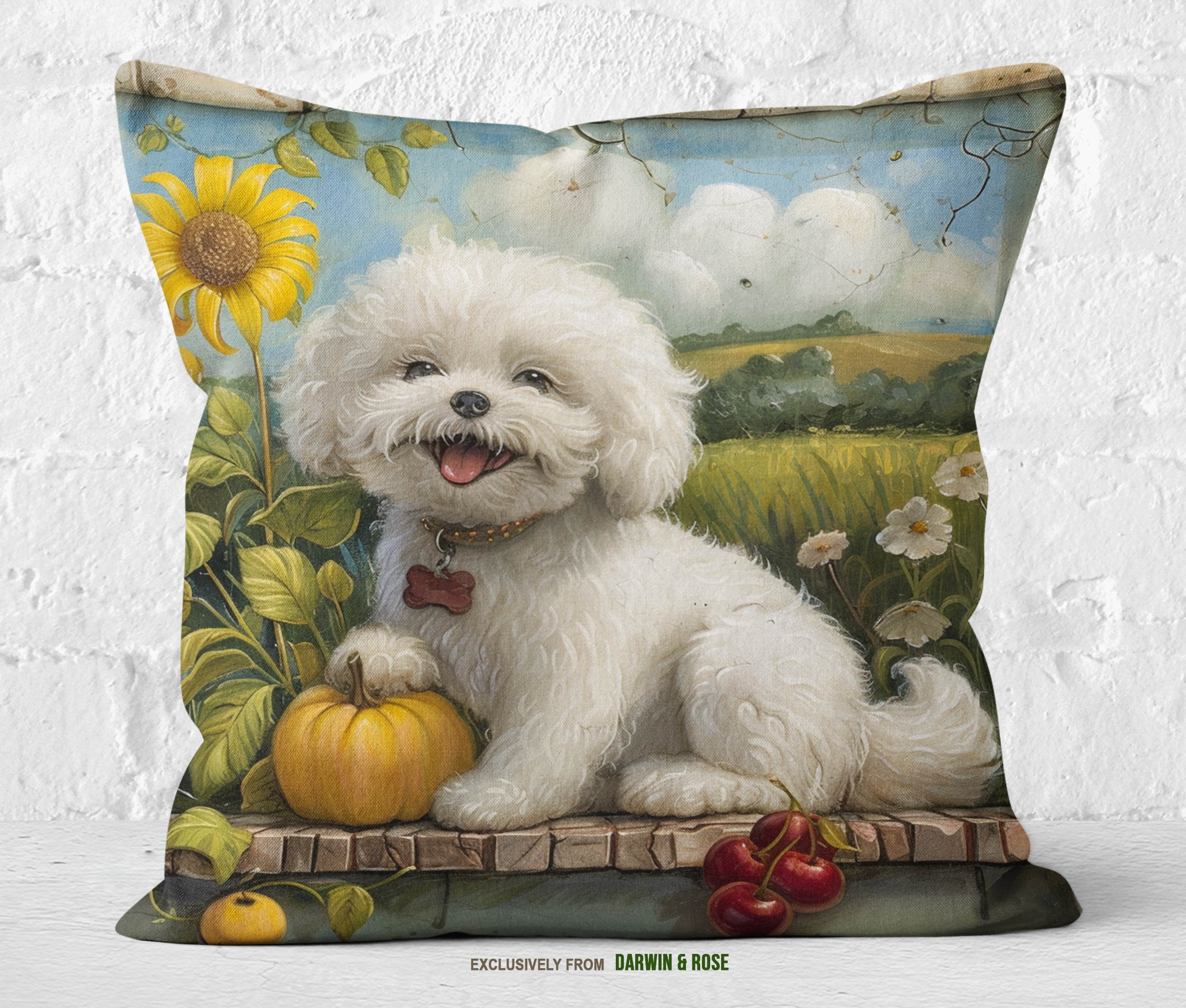 Bichon Frise Harvest Delight Throw Pillow – Farmhouse Fall Style