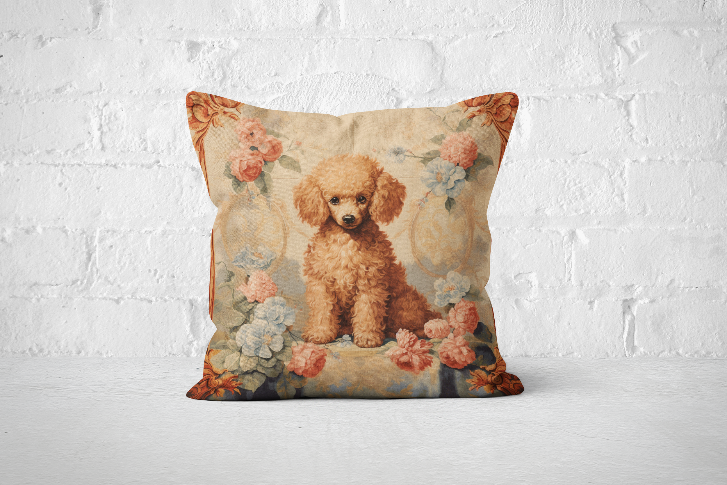 The Apricot Bloom Poodle Throw Pillow | Elegant Dog Art Cushion - Darwin & Rose