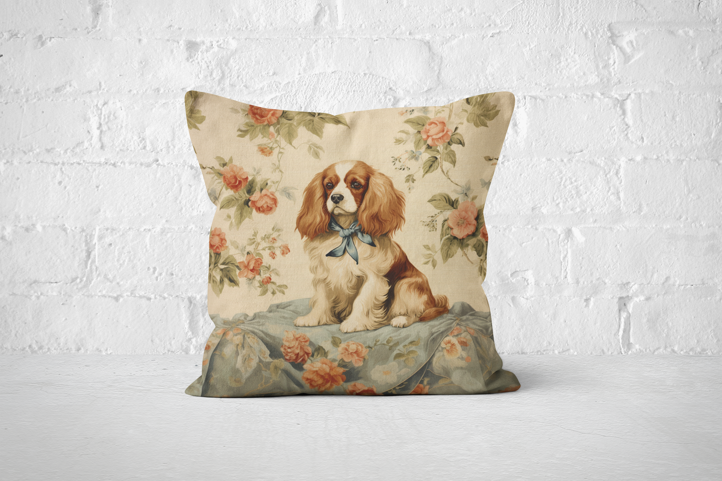 The Blossom Cavi Throw Pillow | Cavalier King Charles Spaniel Floral Cushion - Darwin & Rose