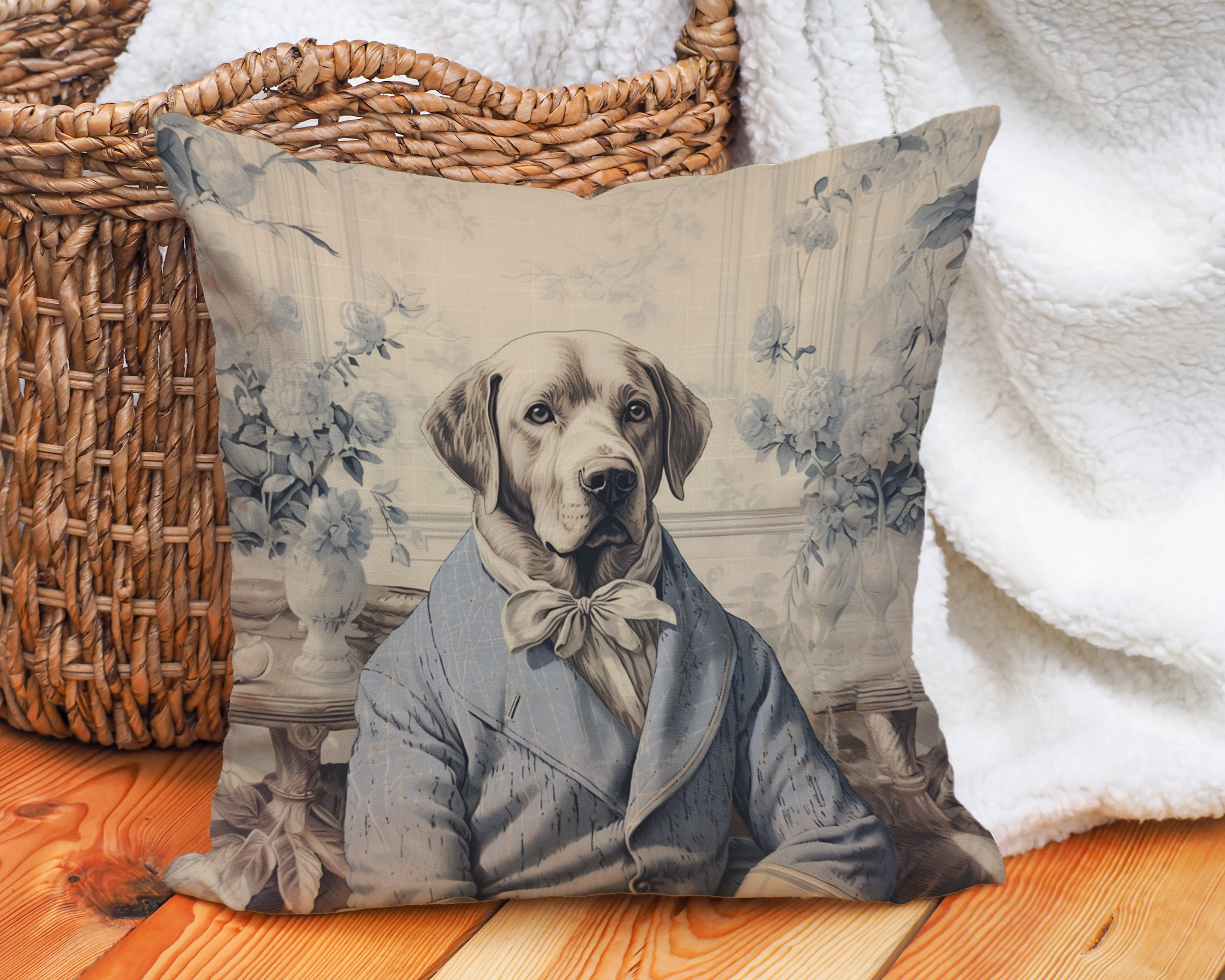 The Noble Lab Throw Pillow | Labrador Retriever Toile Cushion - Darwin & Rose