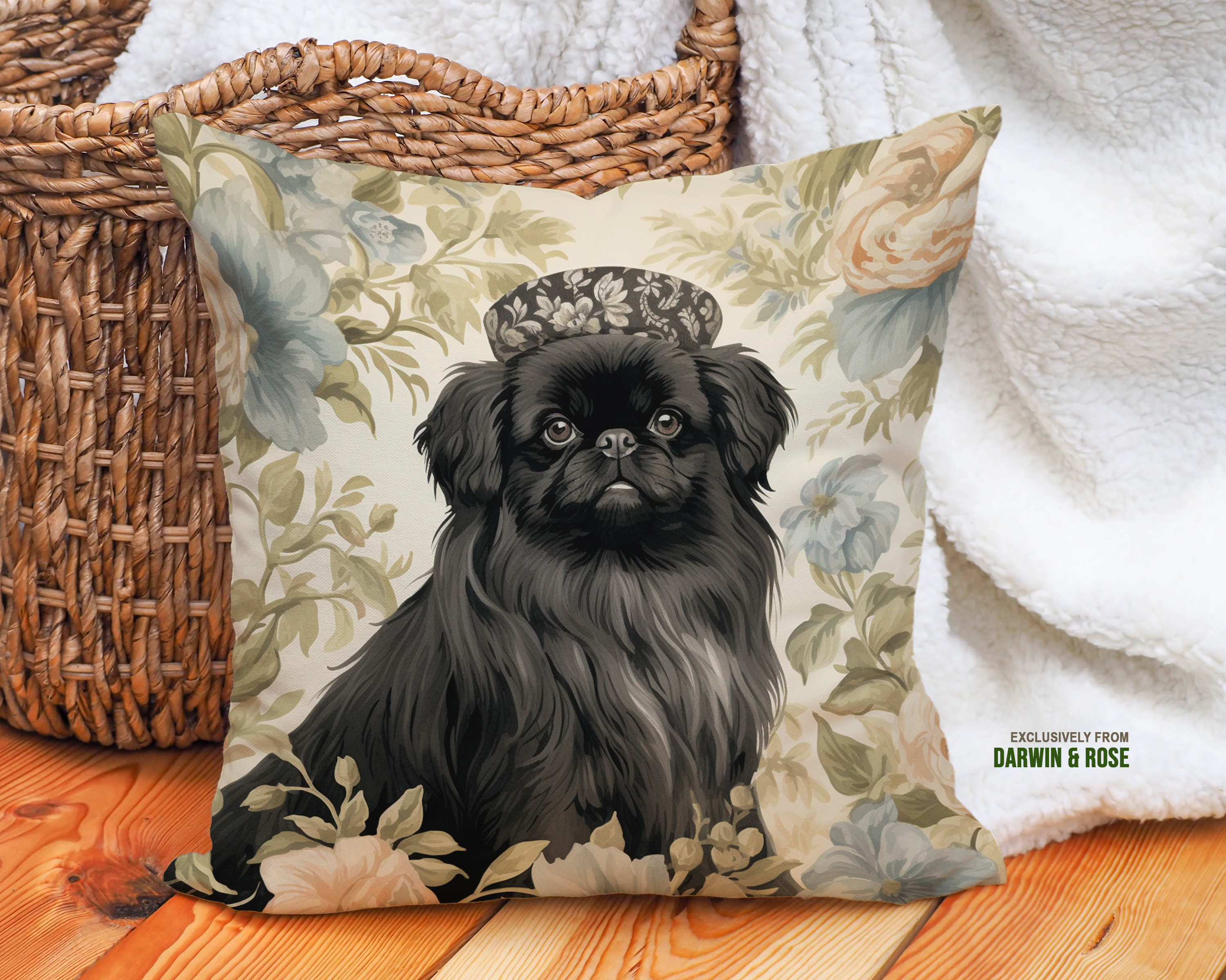Regal Pekingese Floral Throw Pillow – Vintage-Style Home Décor Accent