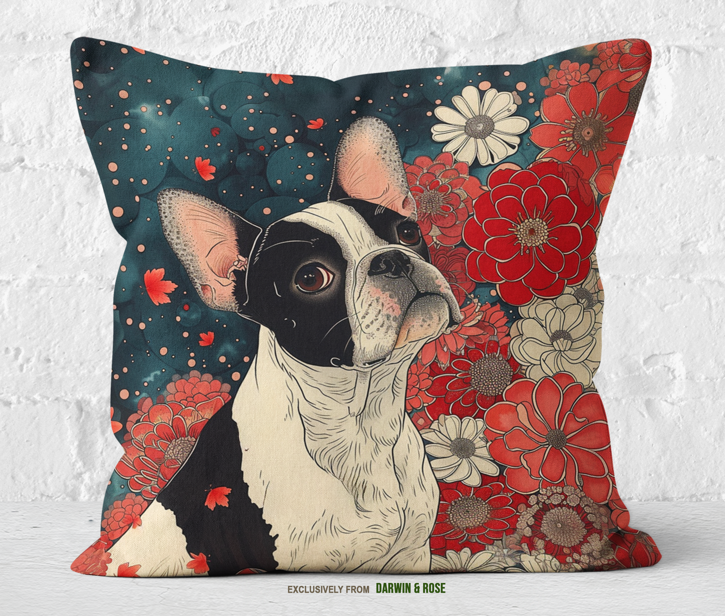 Boston Terrier Floral Charm Throw Pillow - Modern Boho Style