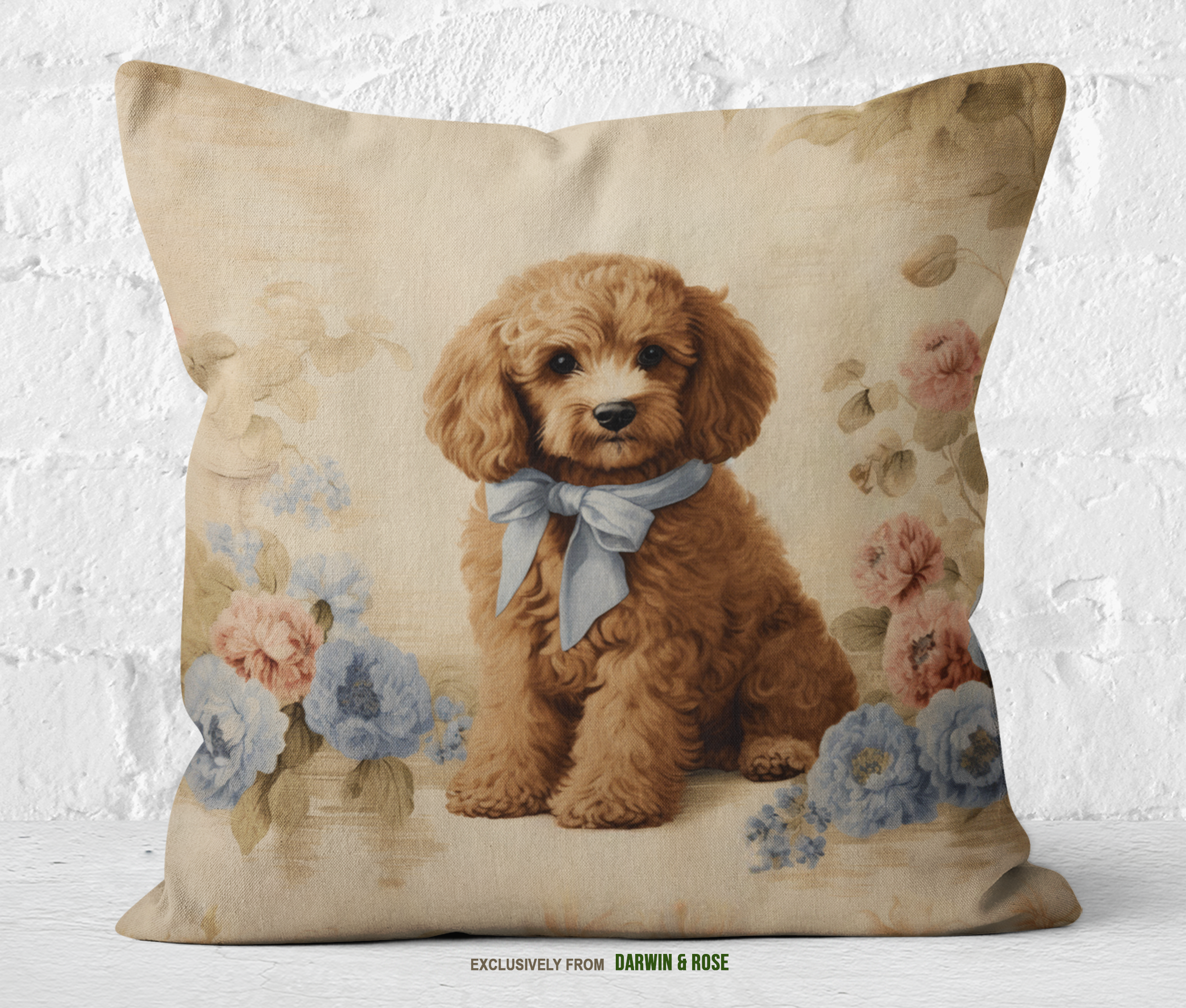 Cavapoo Charm Floral Throw Pillow - Vintage Cottagecore Style