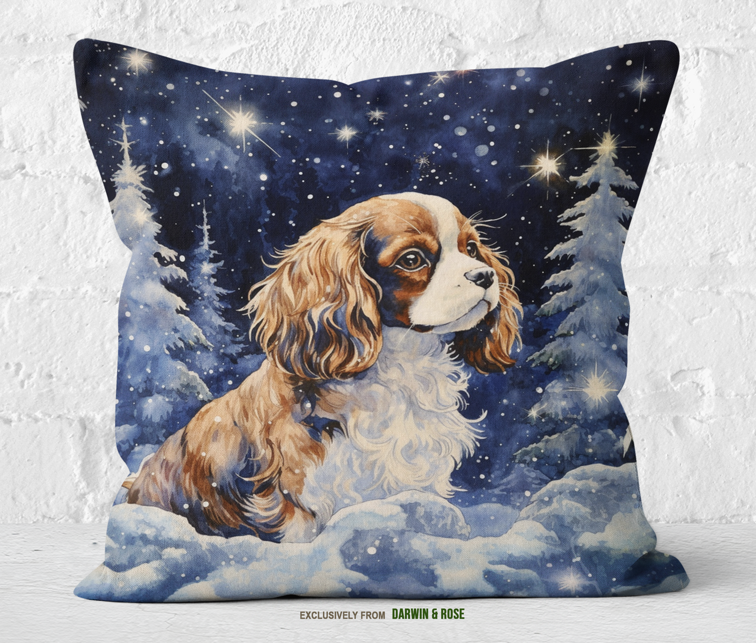 Cavalier King Charles Spaniel Winter Wonderland Pillow - Modern Holiday Décor