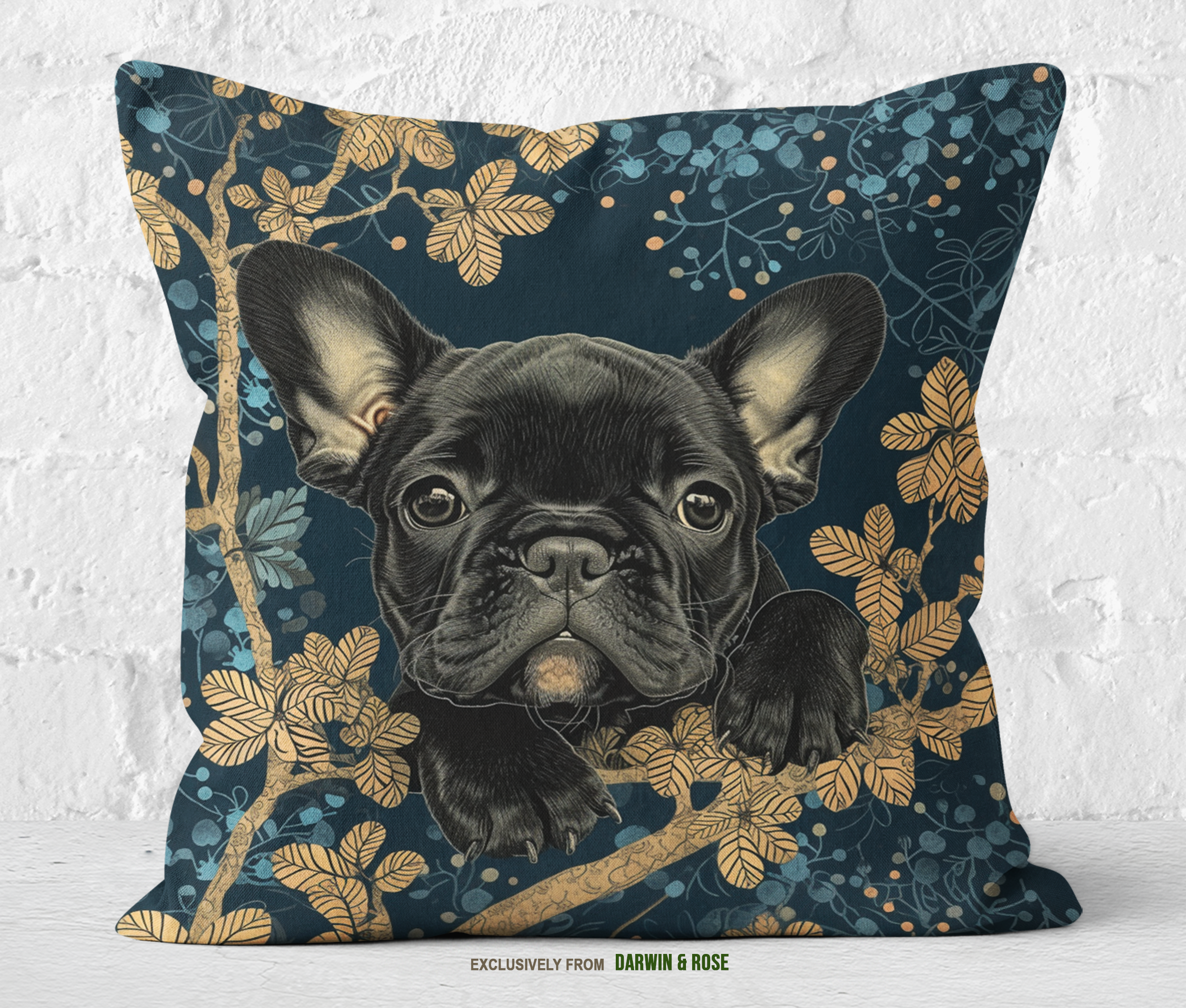 French Bulldog Midnight Garden Luxe Throw Pillow