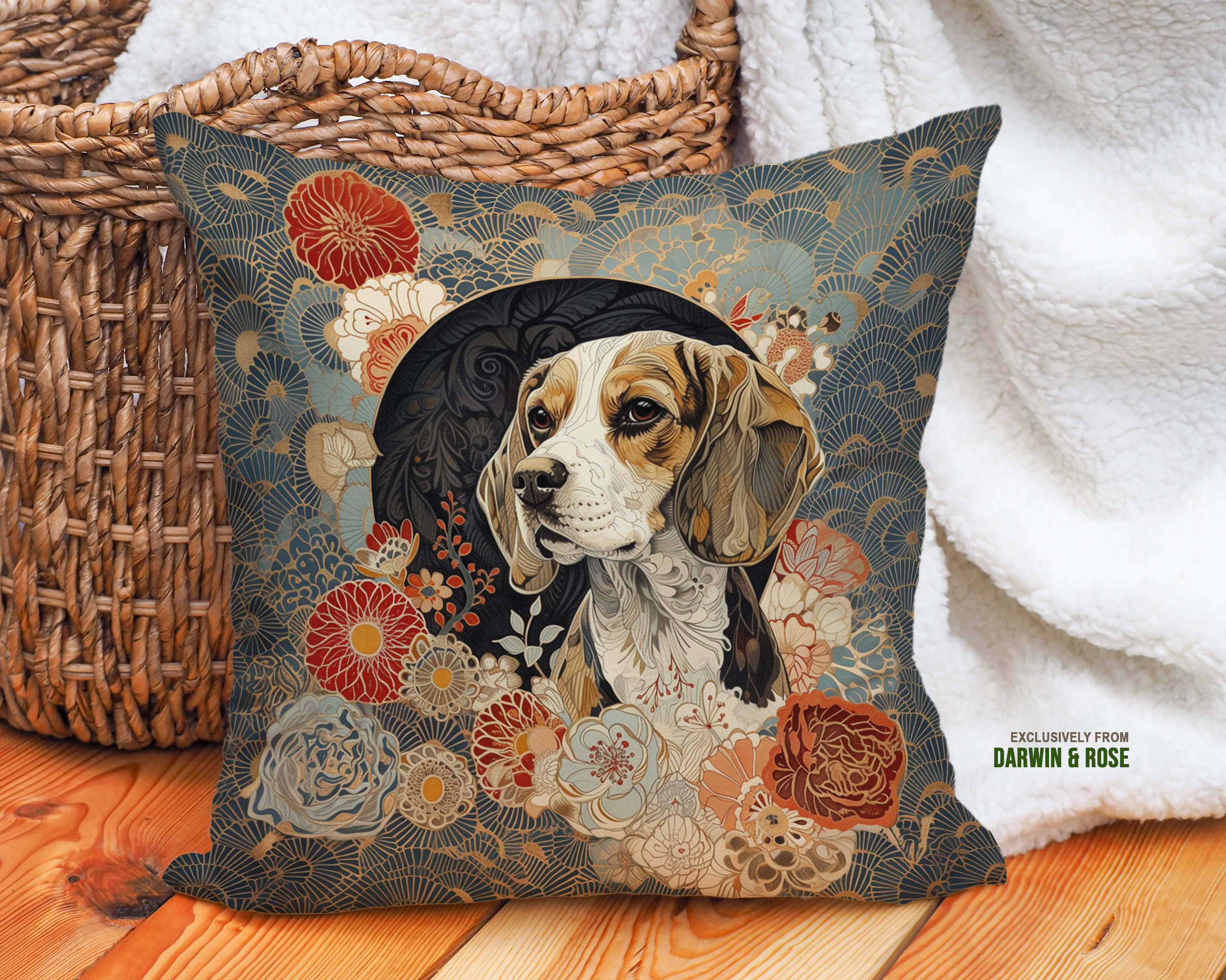 Floral Elegance Beagle Throw Pillow – Modern Boho Dog Lover Decor