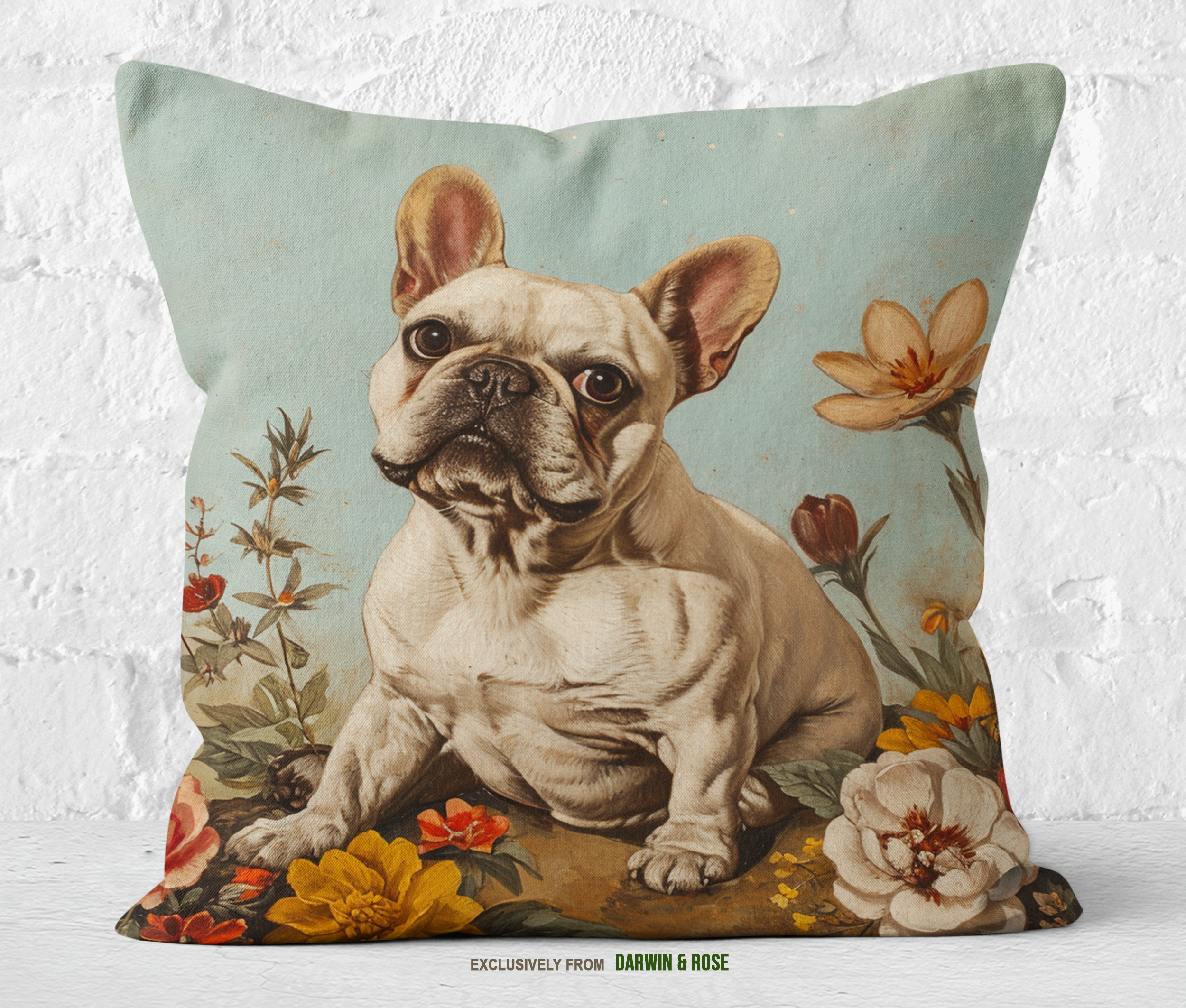 French Bulldog Floral Charm Throw Pillow - Vintage Boho Style