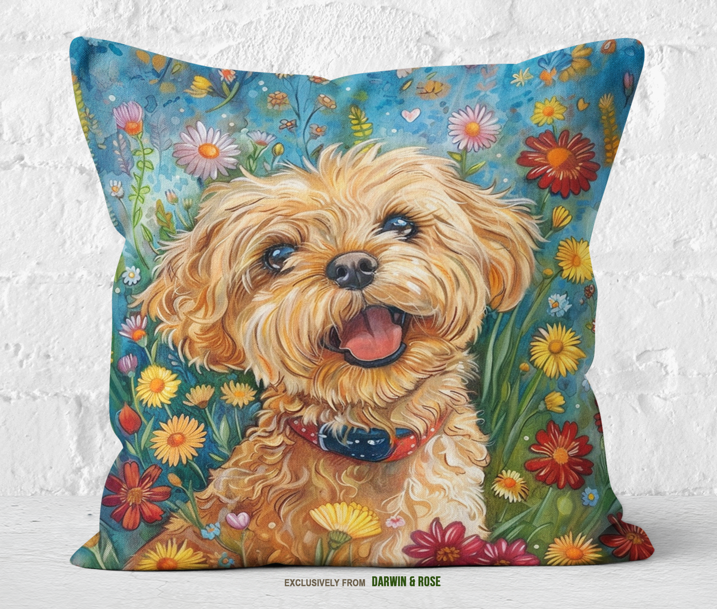 Yorkipoo Bloom Garden Throw Pillow - Whimsical Boho Decor
