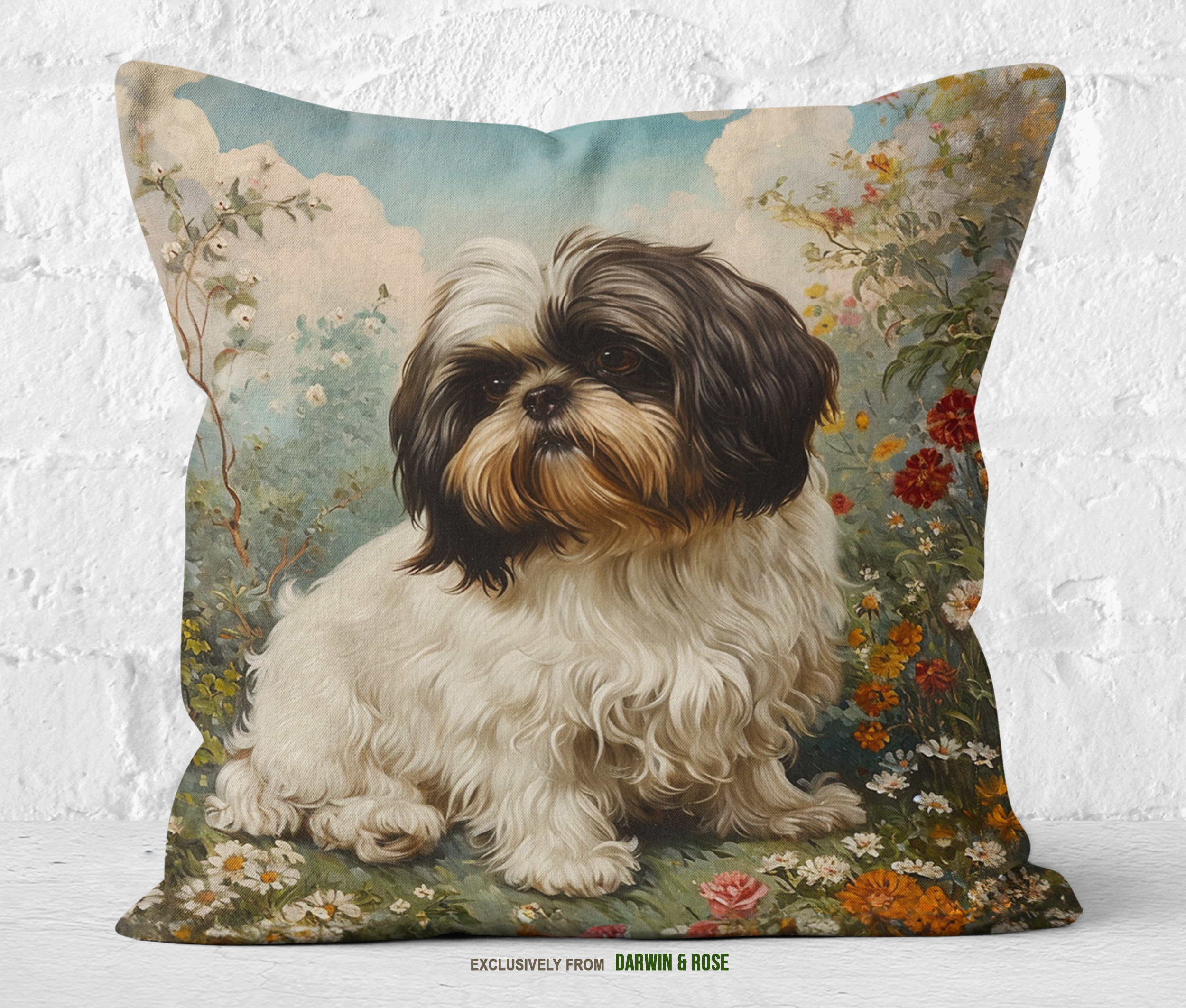 Shih Tzu Floral Garden Boho Throw Pillow – Vintage Dog Lover Décor