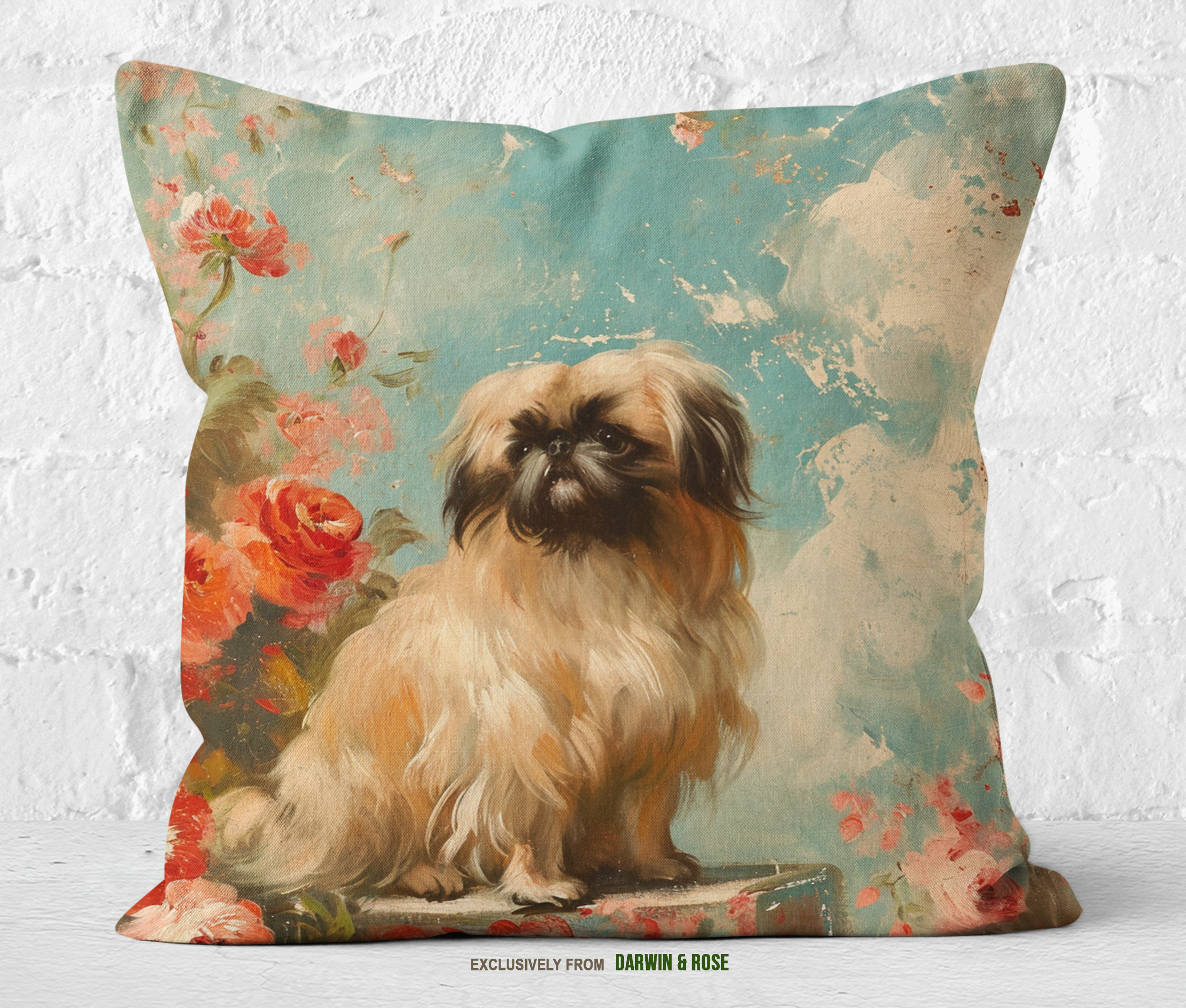 Pekingese Floral Elegance Throw Pillow - Vintage Romantic Decor