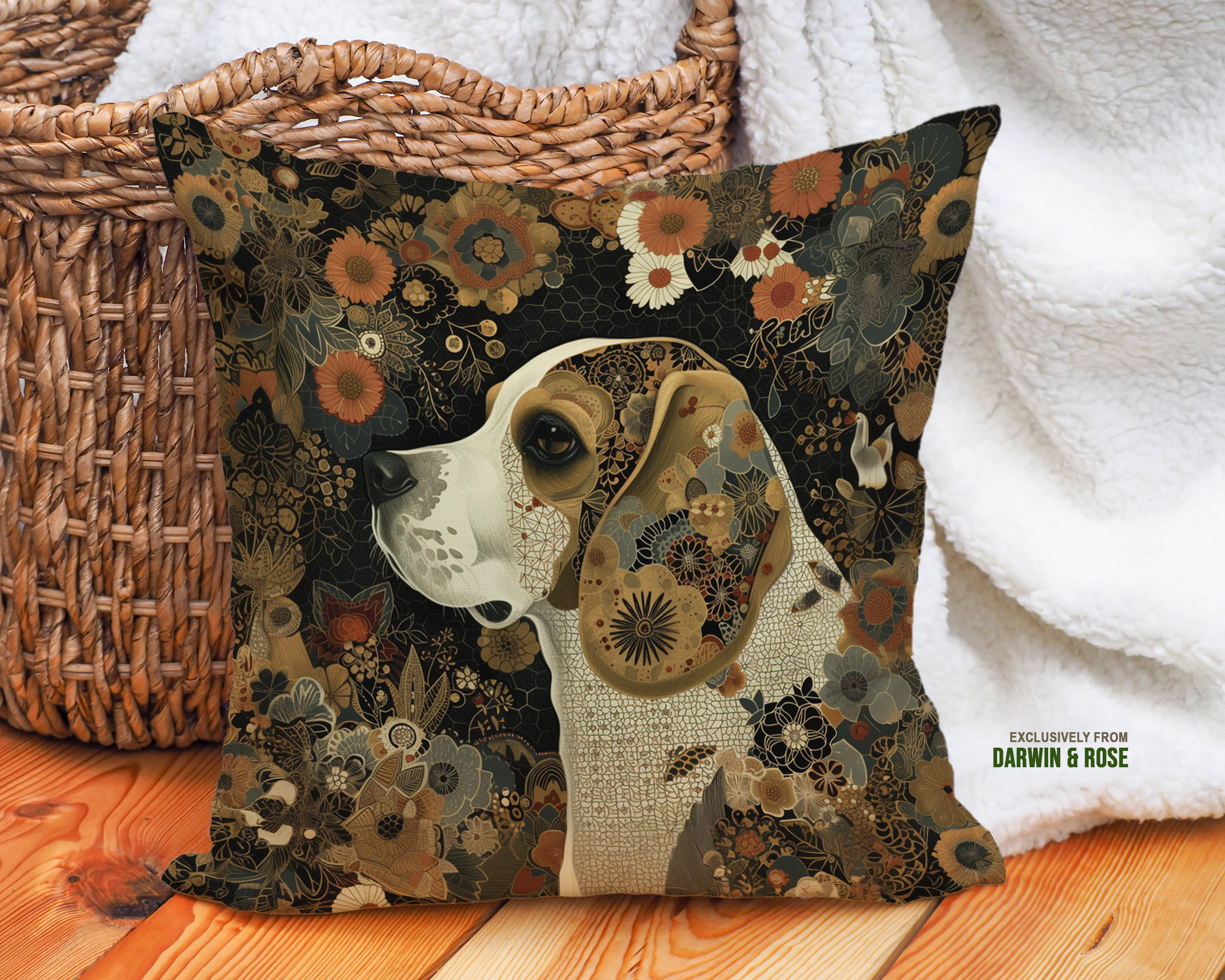 Beagle Floral Elegance Throw Pillow – Modern Boho Home Décor