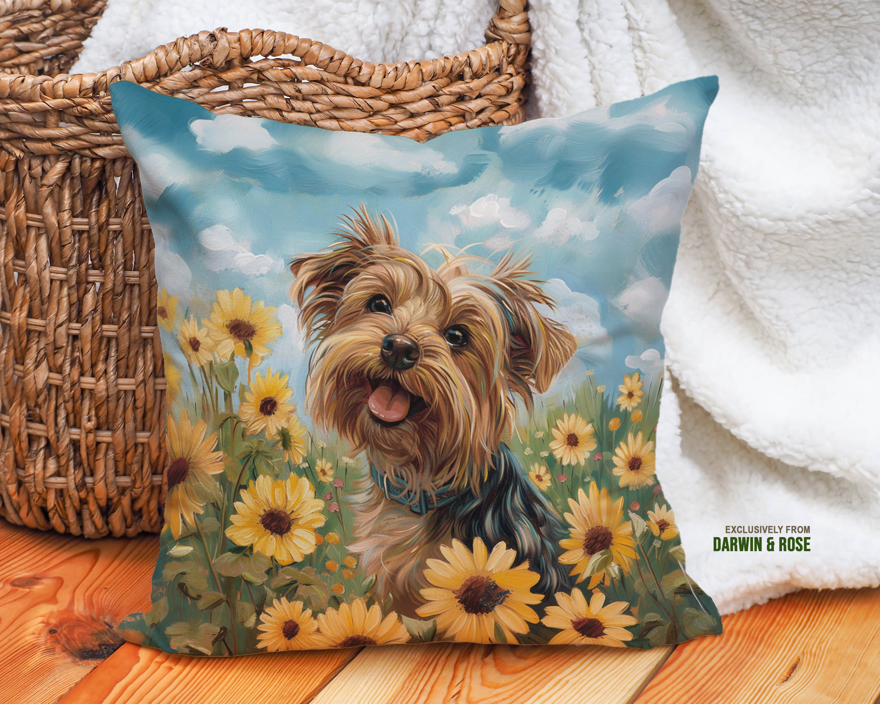 Yorkshire Terrier Sunflower Bliss Throw Pillow