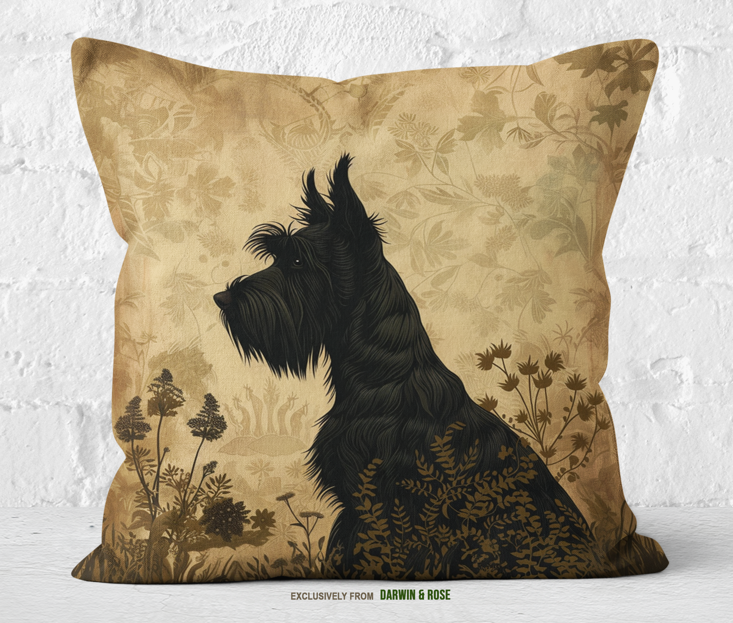 Scottish Terrier Vintage Floral Throw Pillow - Elegant Farmhouse Style Decor