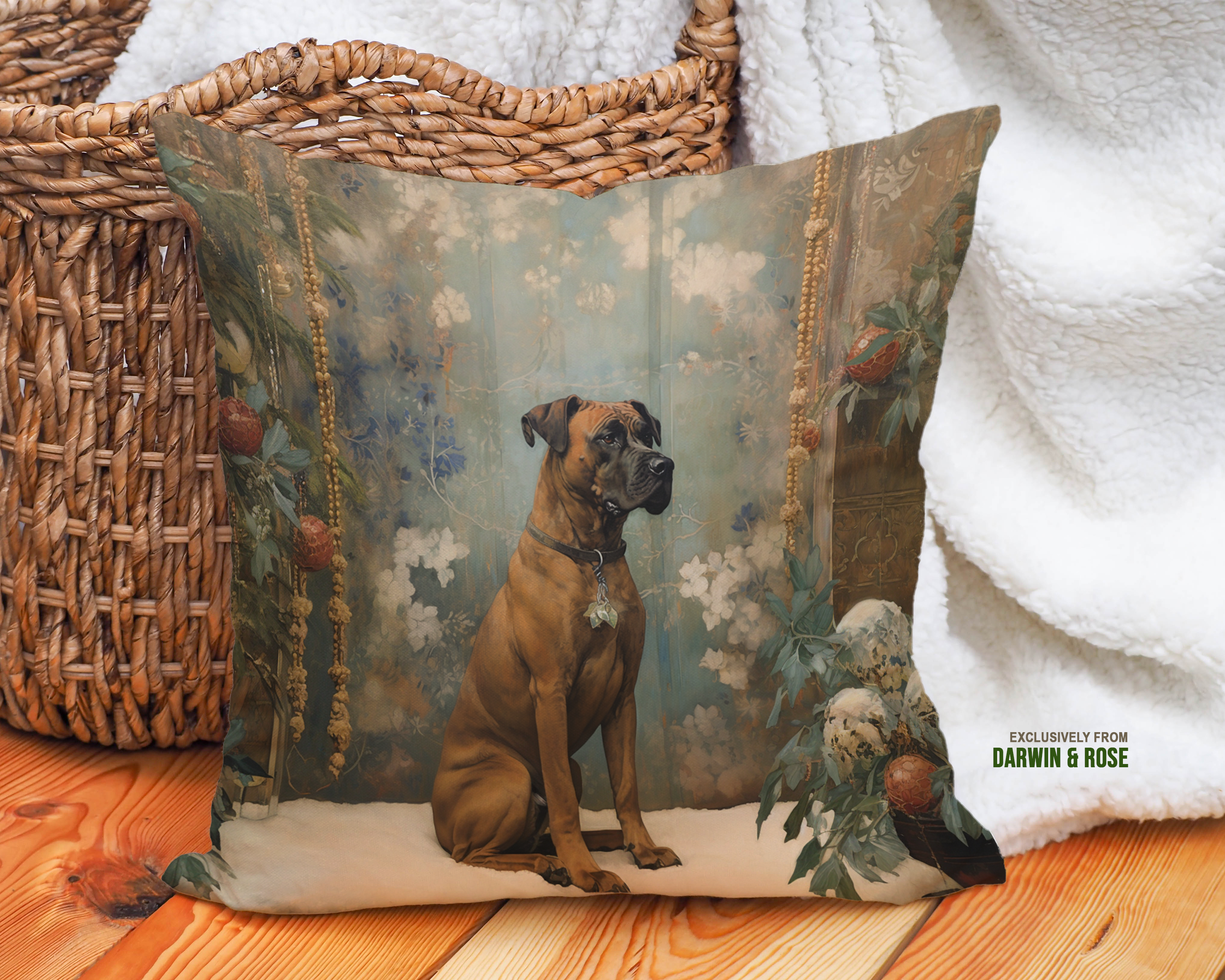 Boxer Elegance Holiday Throw Pillow – Vintage Winter Charm
