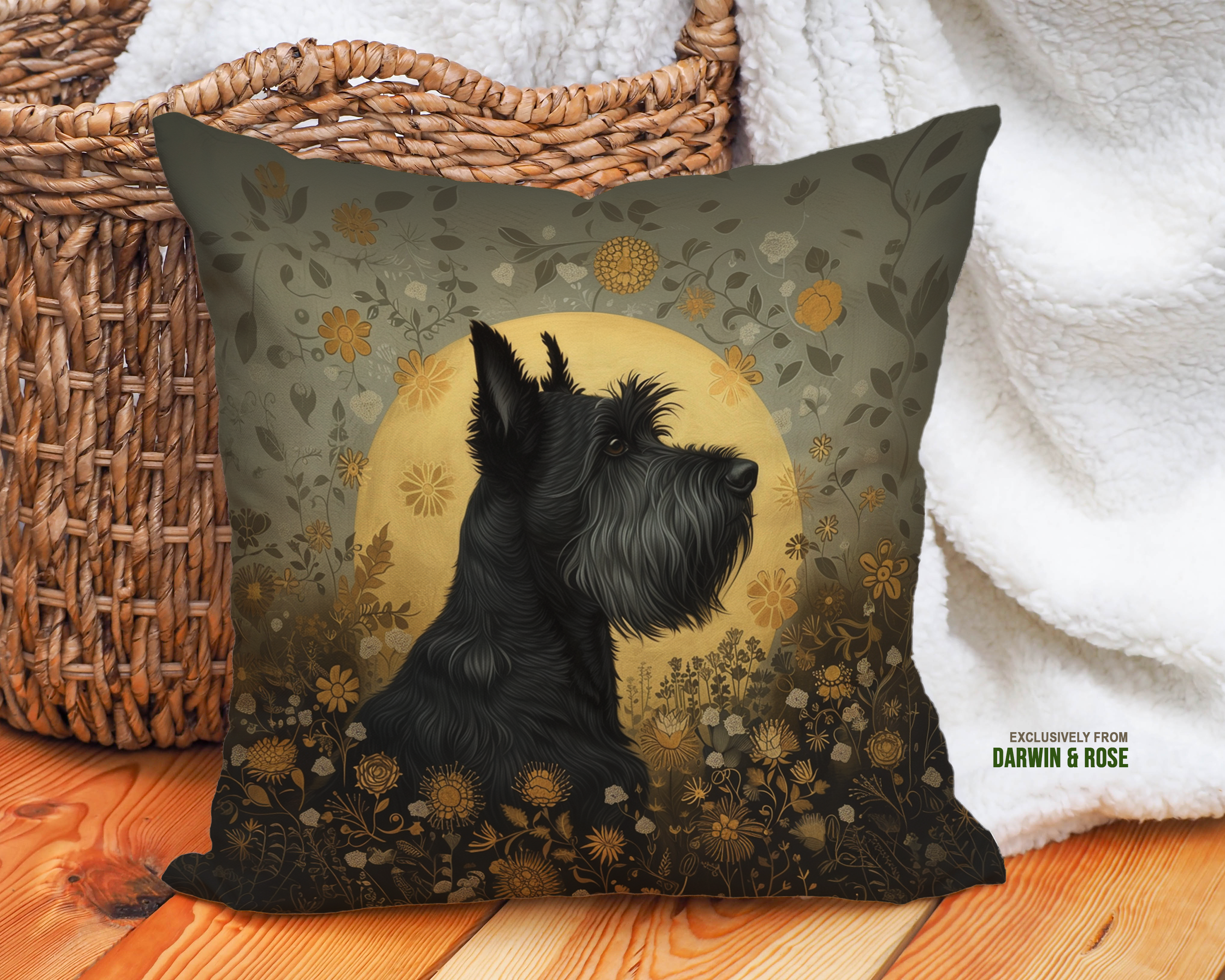 Scottish Terrier Autumn Bloom Throw Pillow – Modern Rustic Dog Lover’s Decor