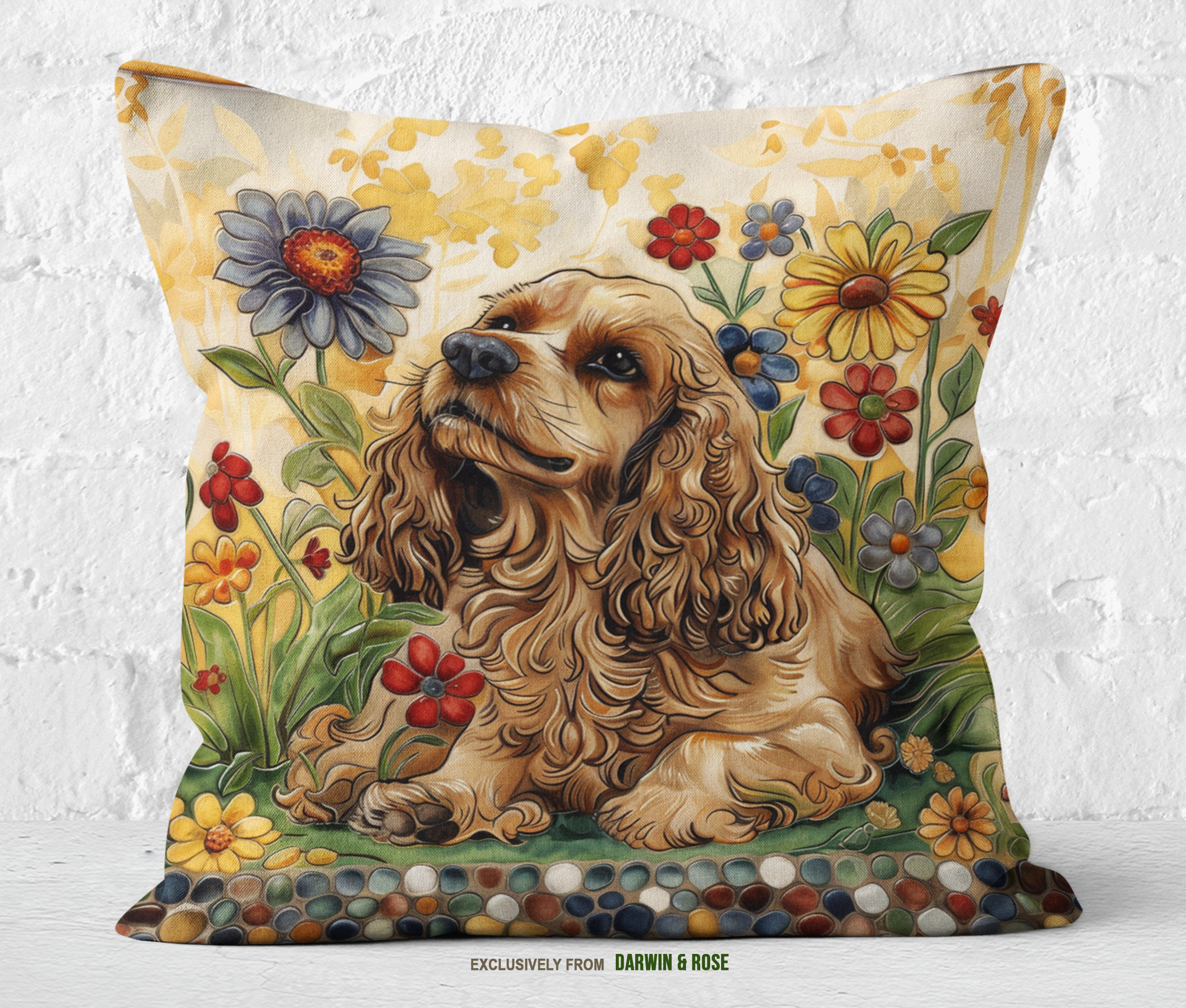 Cocker Spaniel Garden Bliss Throw Pillow - Farmhouse Style Home Décor