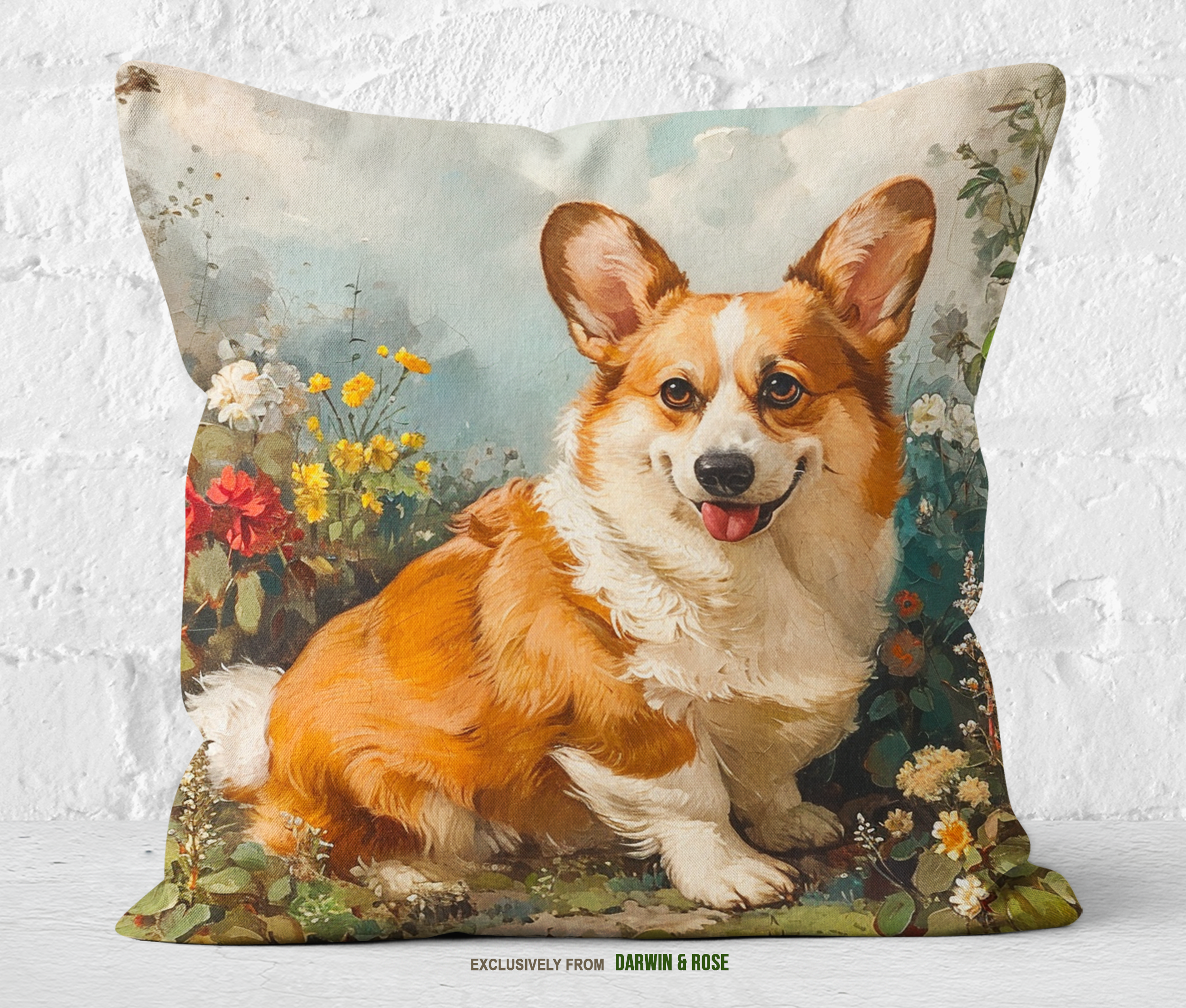 Pembroke Welsh Corgi Garden Bliss Throw Pillow