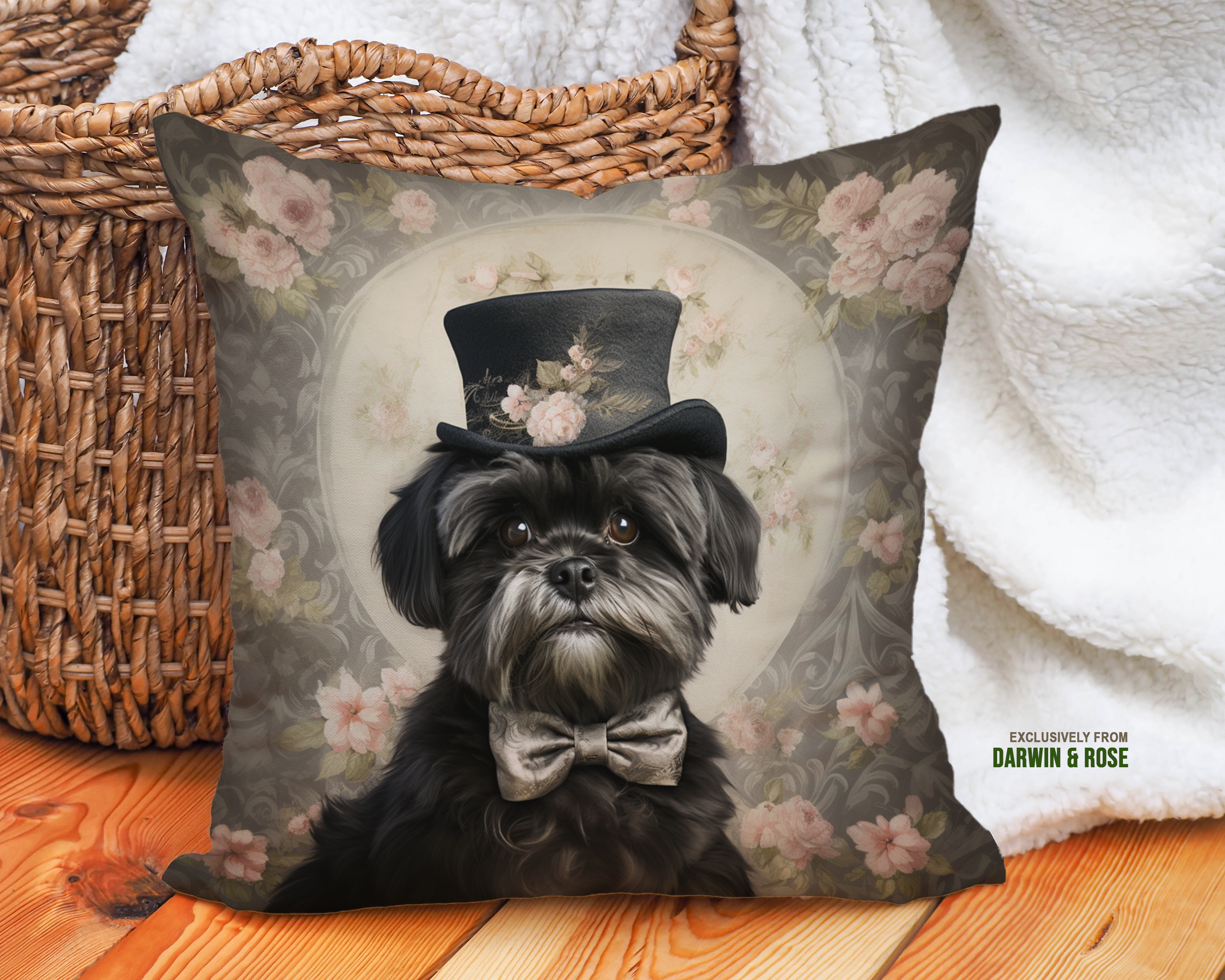 Shih Tzu Elegance Throw Pillow – Vintage Floral Style