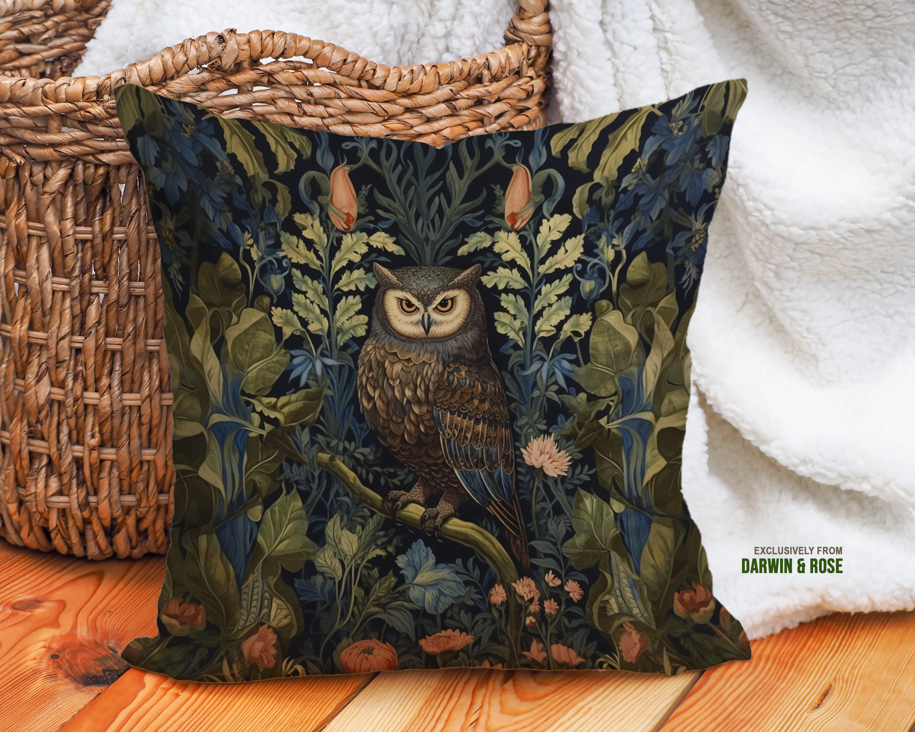 Floral Night Owl Throw Pillow – Woodland Boho Style Décor