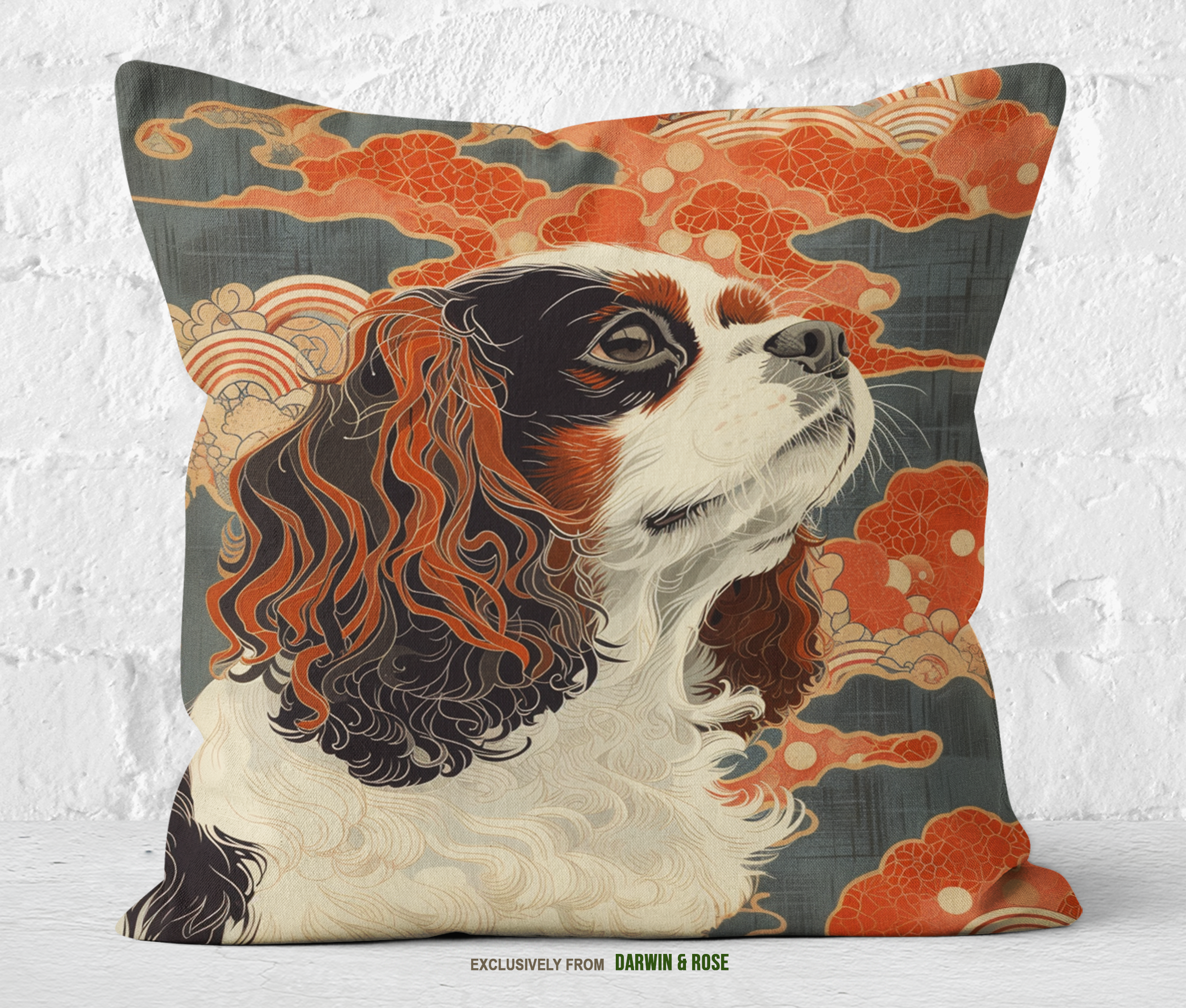 Cavalier King Charles Spaniel Dreamscape Throw Pillow – Modern Boho Style