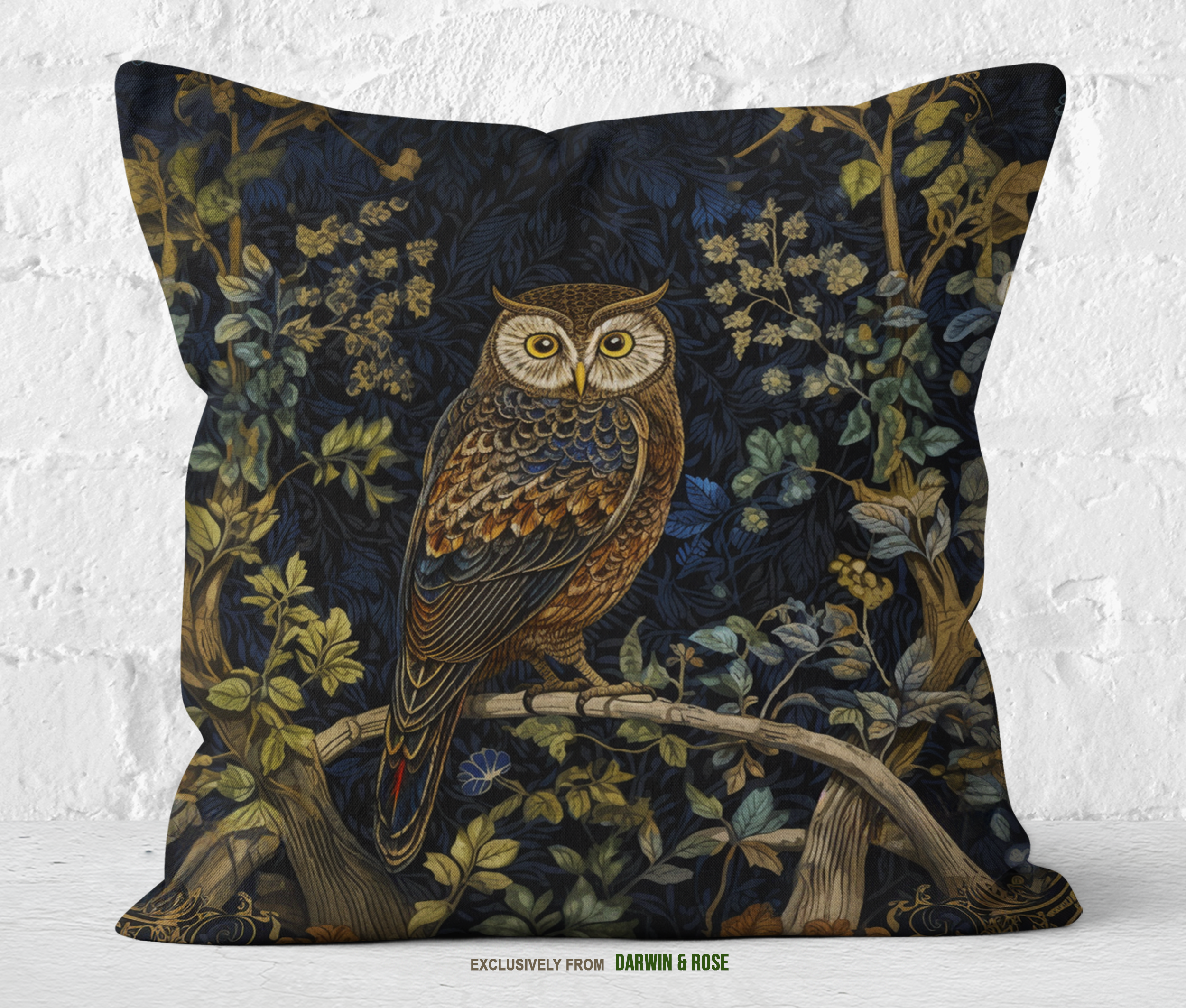 Elegant Nocturnal Owl Throw Pillow – Vintage Boho Woodland Decor