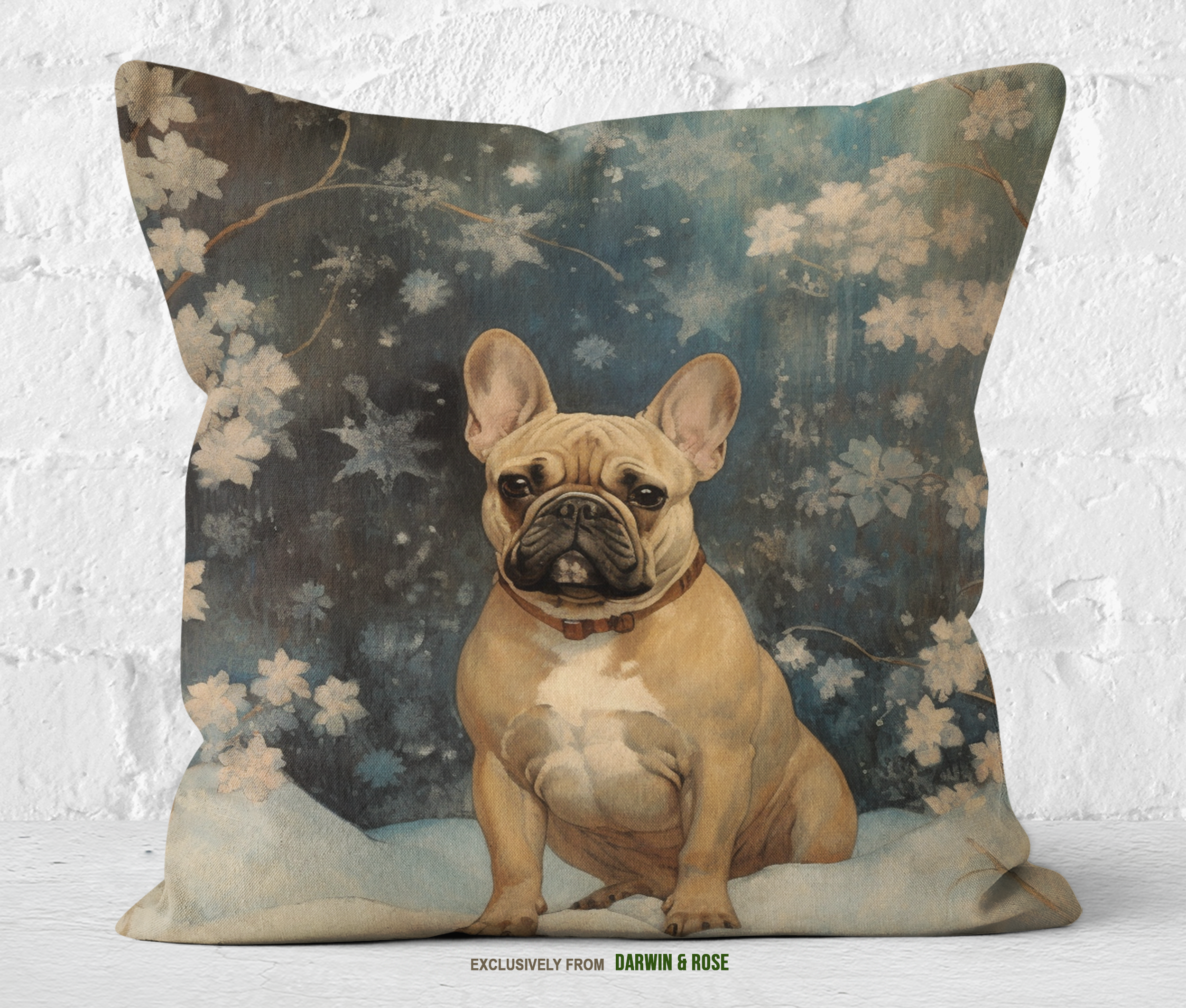 French Bulldog Winter Wonderland Throw Pillow