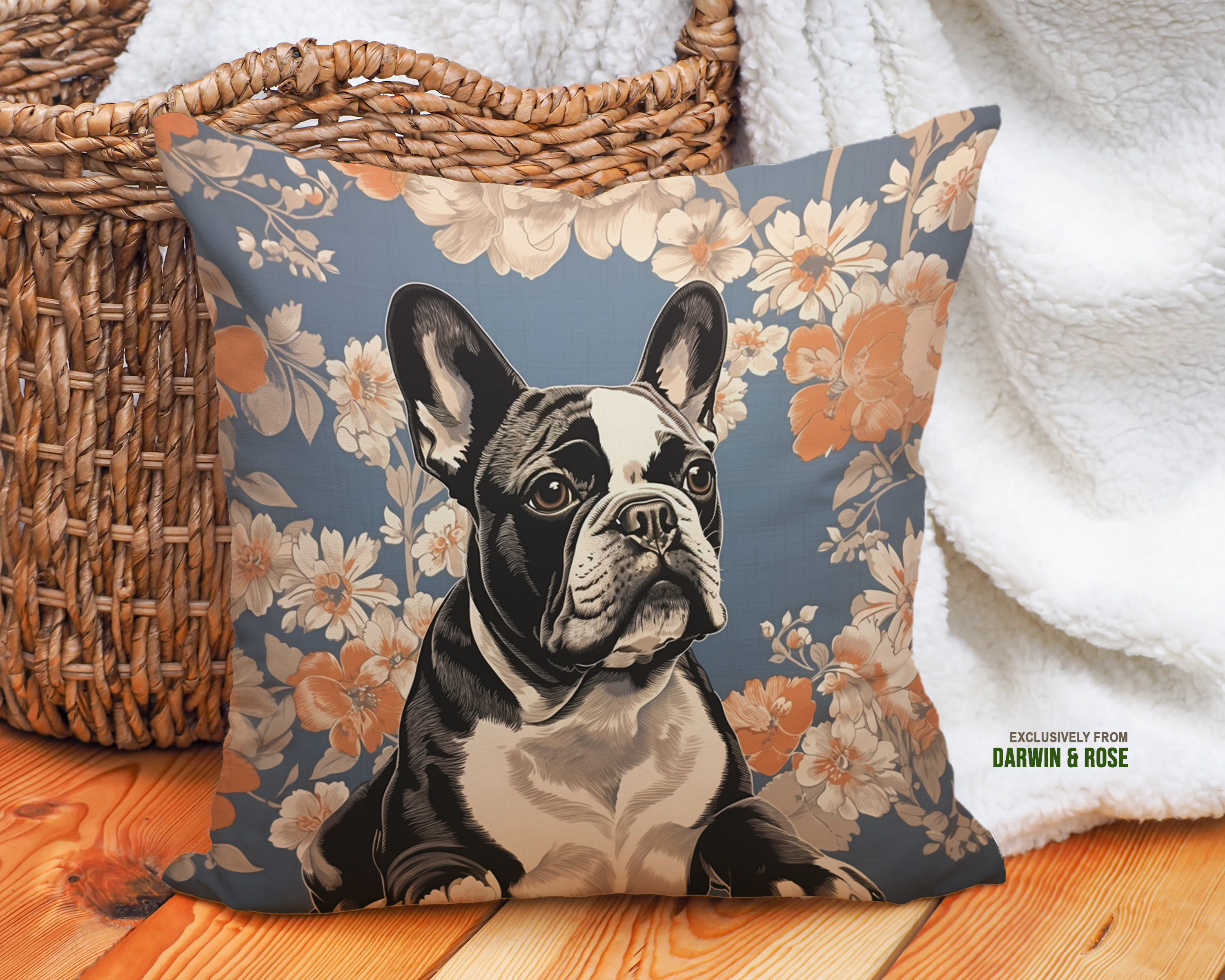 Floral Elegance French Bulldog Throw Pillow - Modern Dog Lover Decor