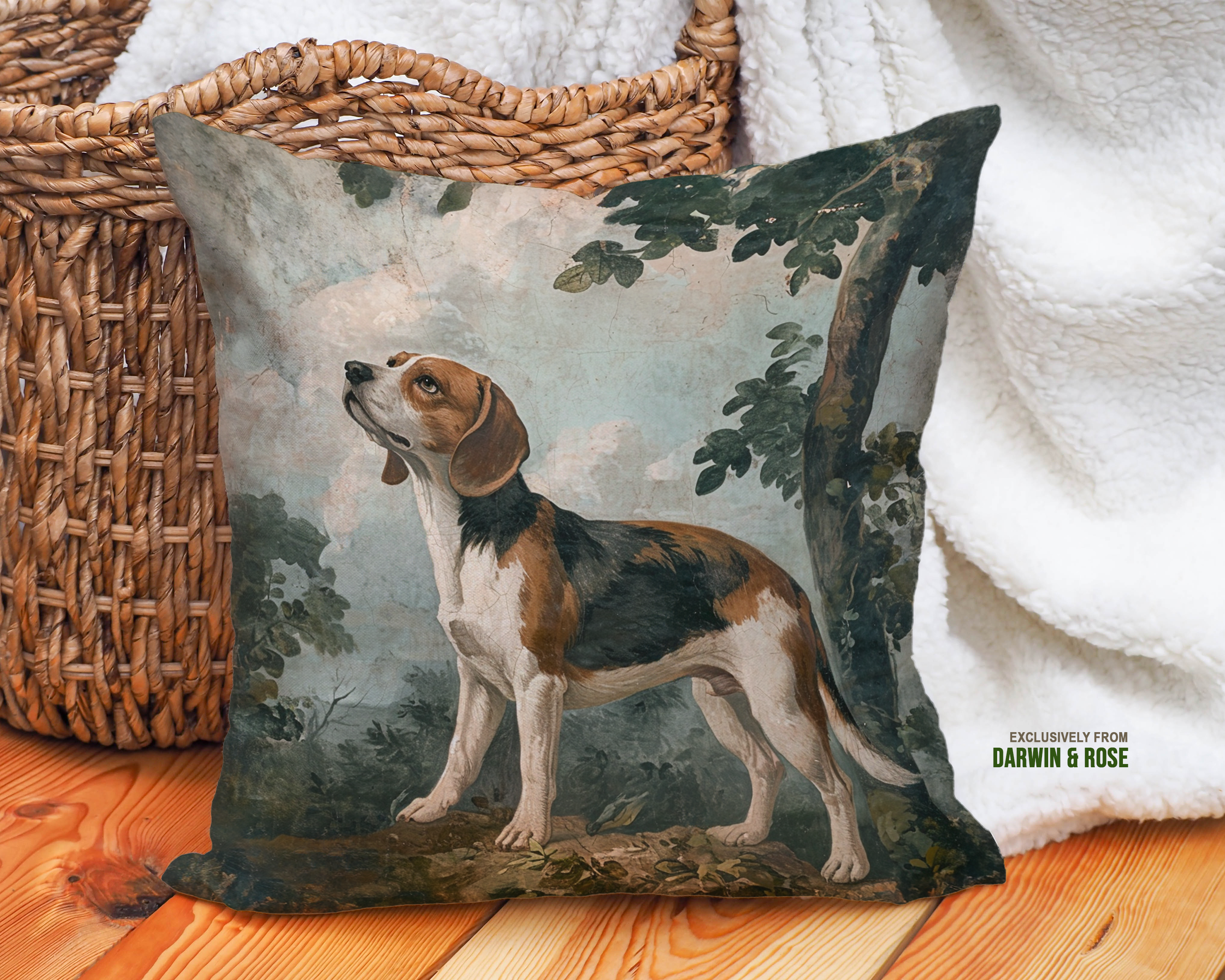 Classic Beagle Art Throw Pillow – Rustic Farmhouse Style Home Décor