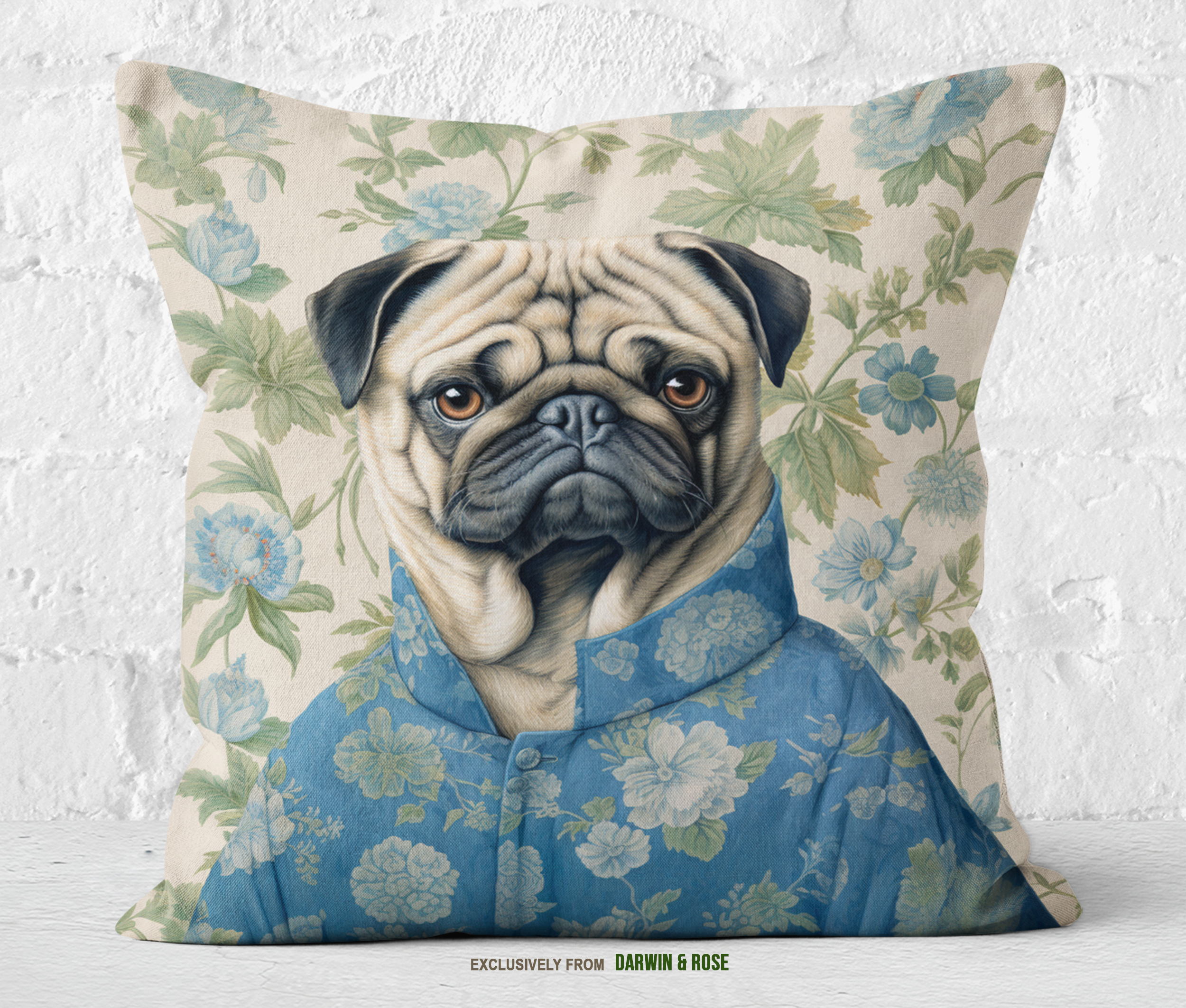 Pug-Inspired Floral Modern Throw Pillow