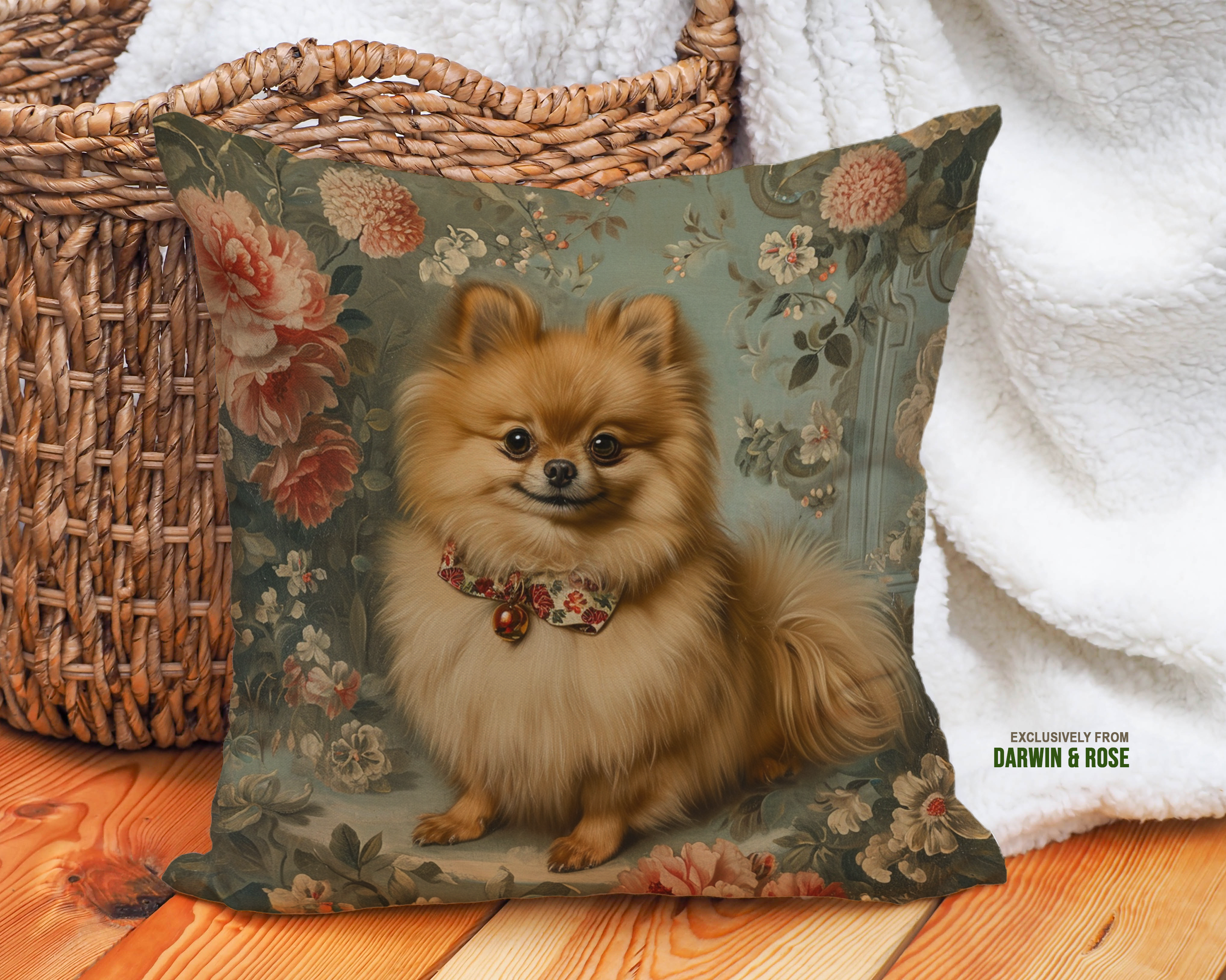 Pomeranian Floral Elegance Throw Pillow - Vintage Chic Home Décor