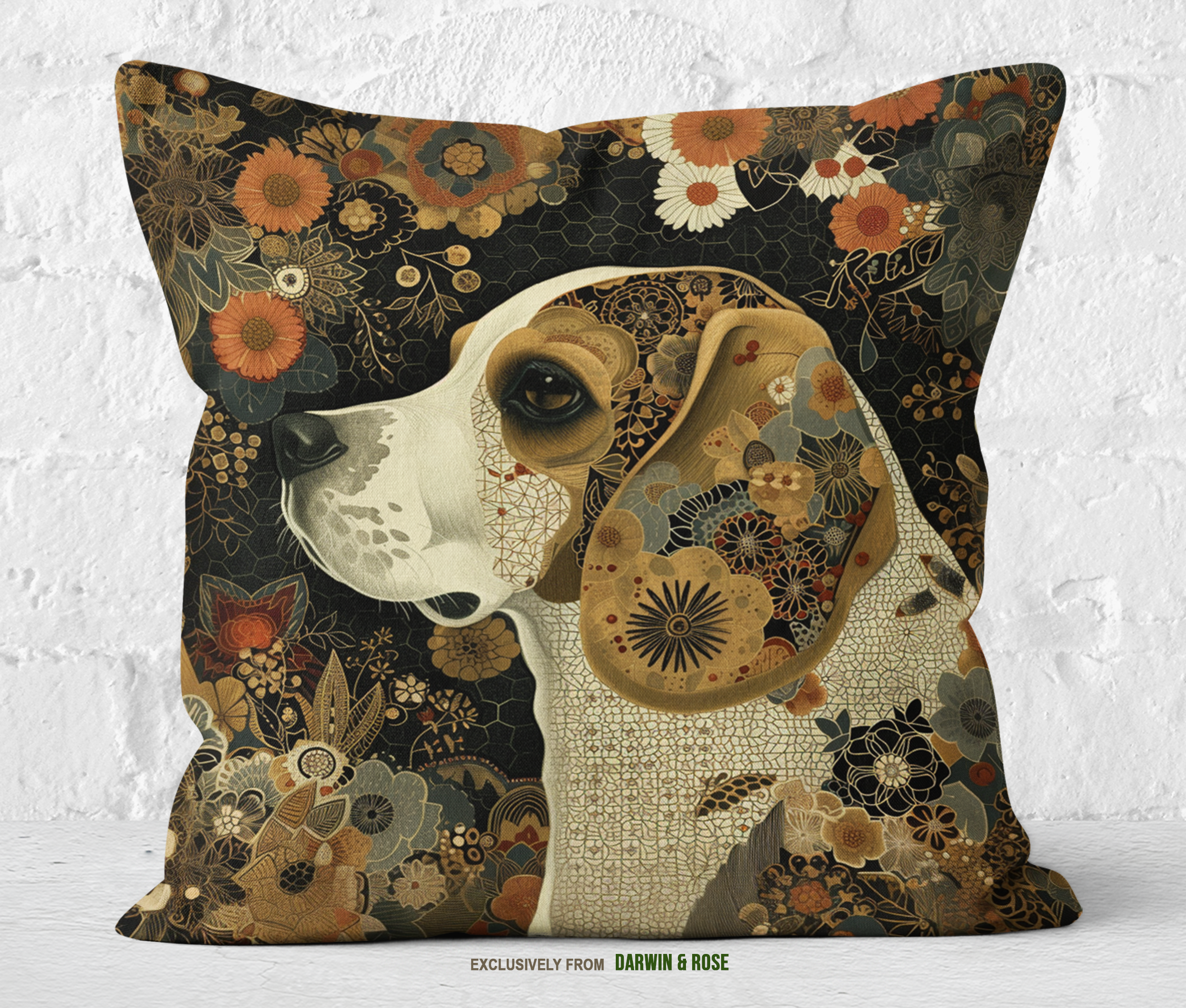 Beagle Floral Elegance Throw Pillow – Modern Boho Home Décor