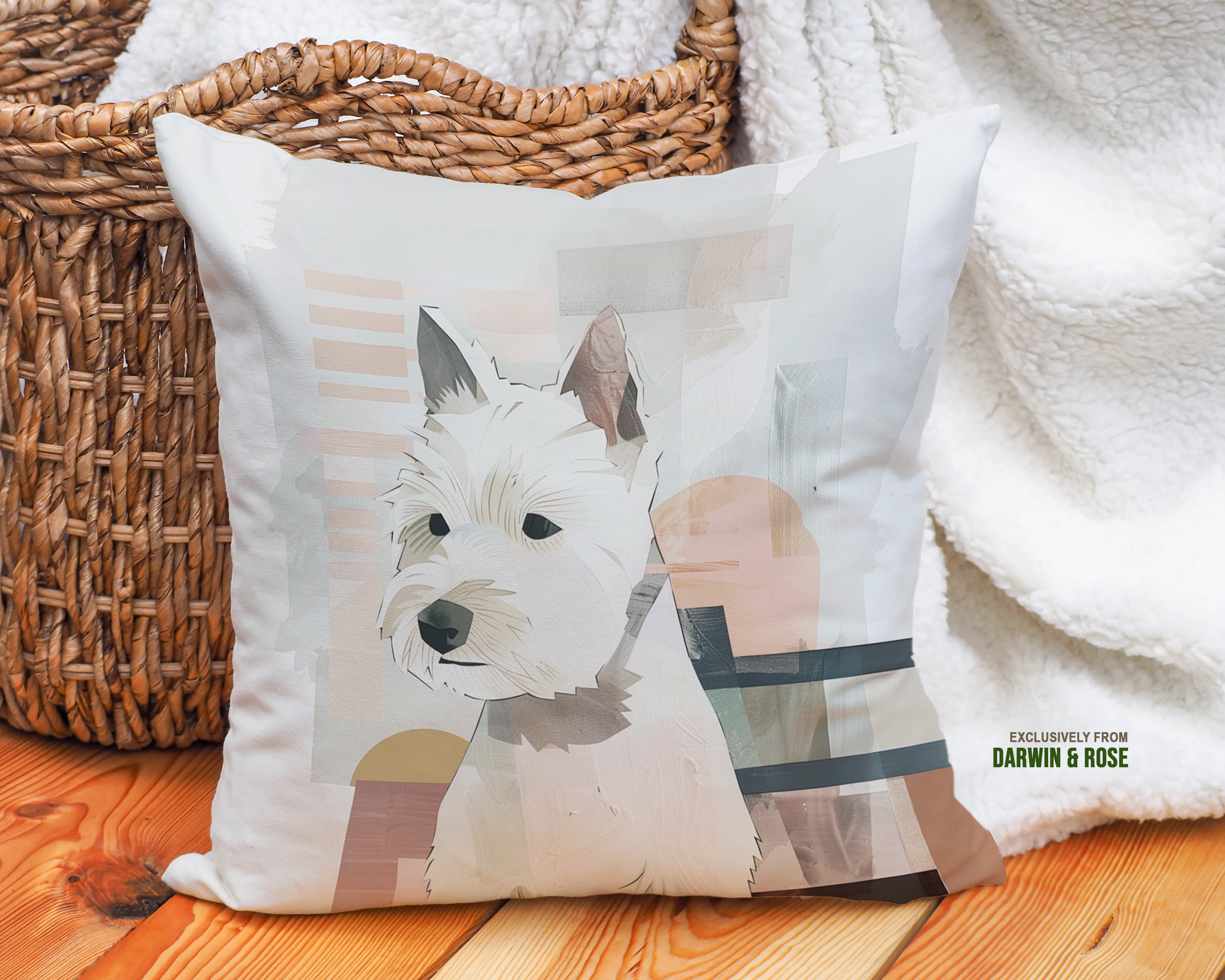 Westie Modern Art Throw Pillow – Abstract West Highland White Terrier Design