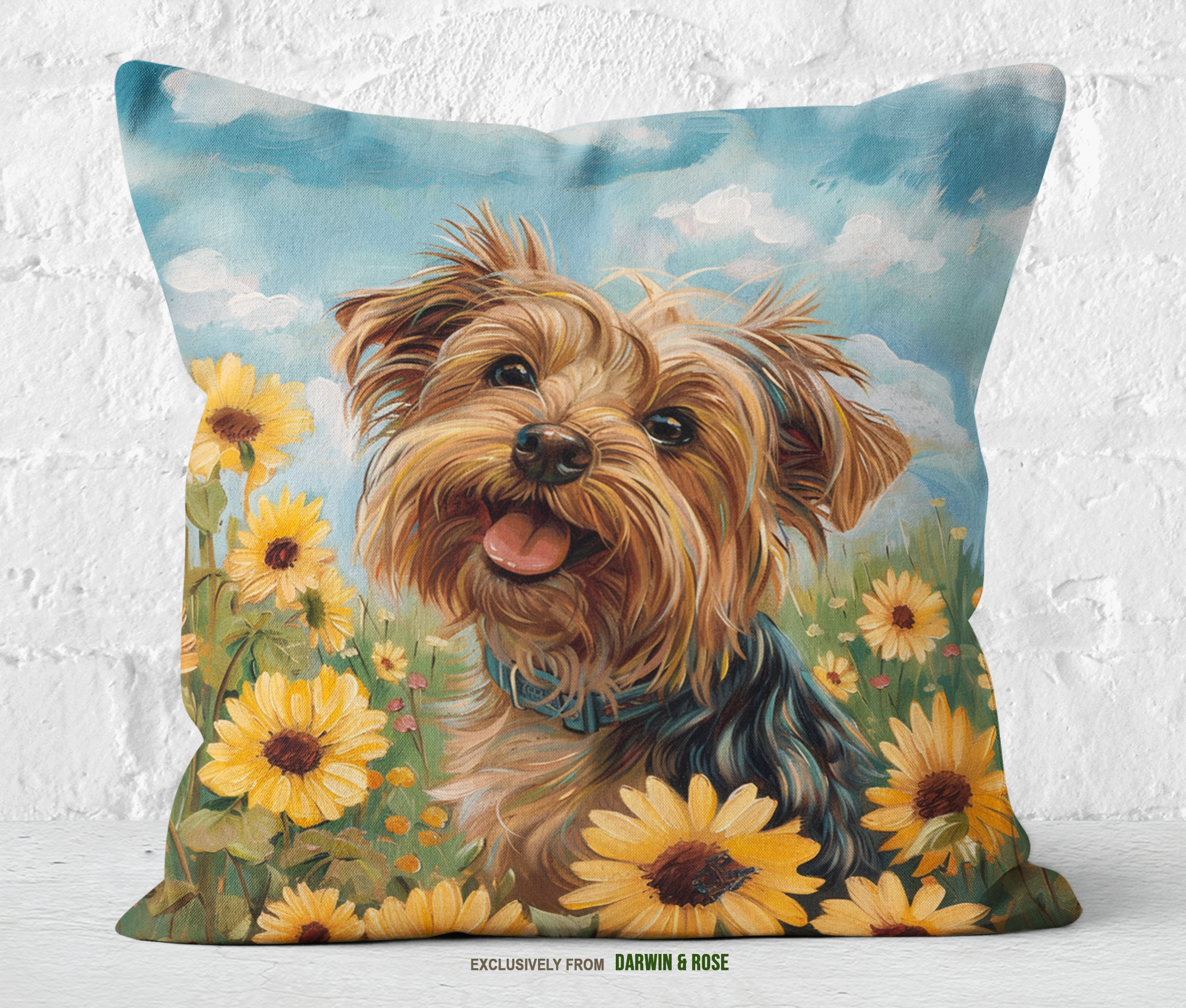 Yorkshire Terrier Sunflower Bliss Throw Pillow