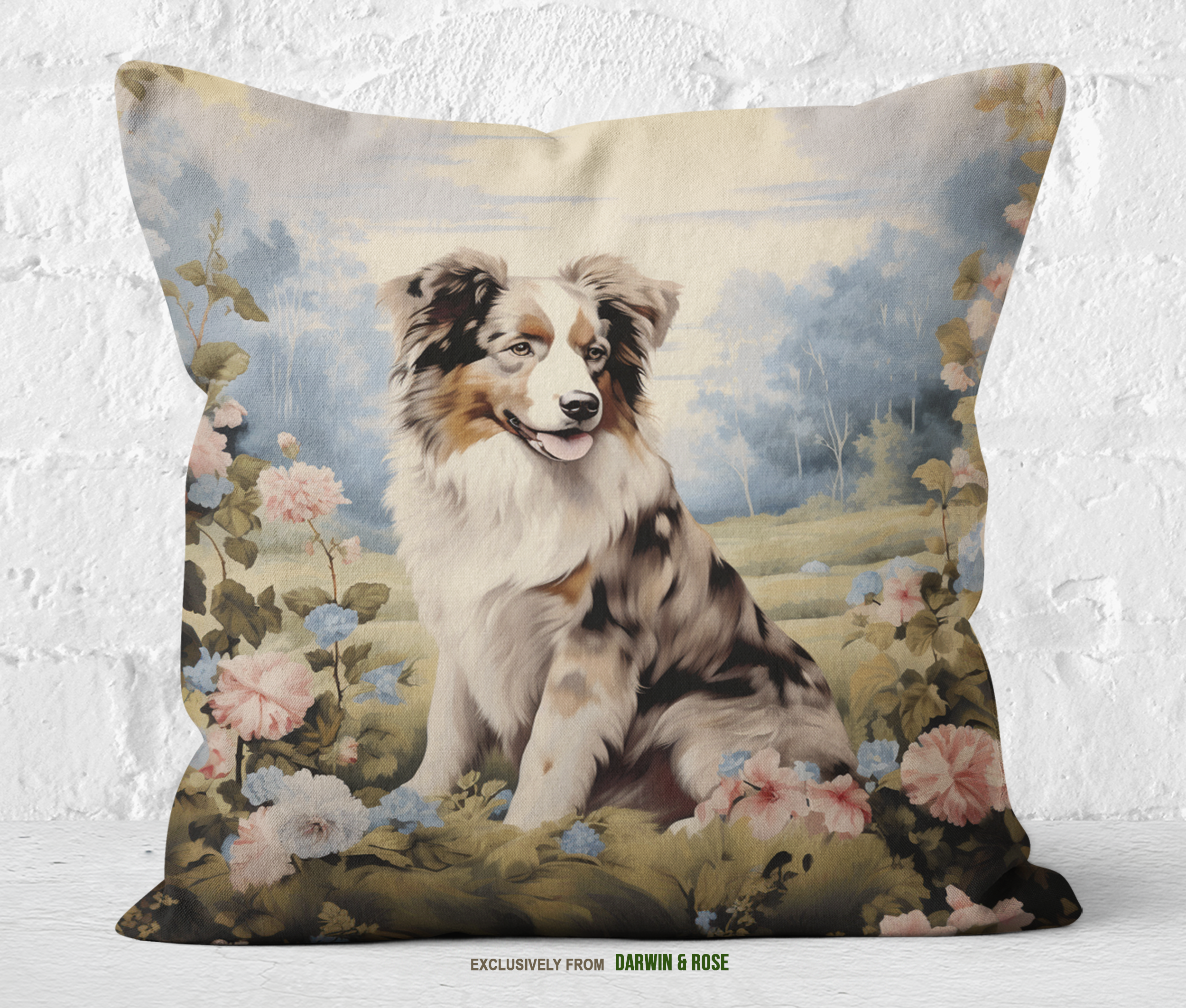 Australian Shepherd Floral Meadow Throw Pillow