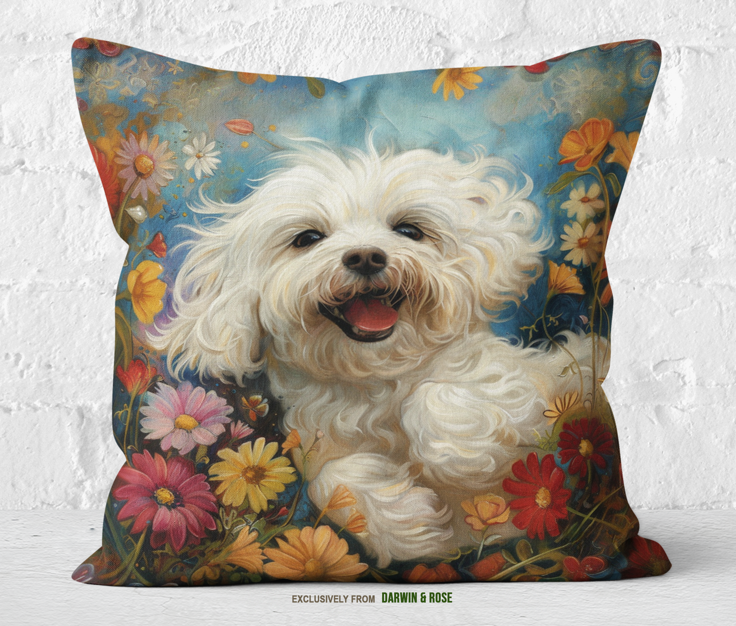Floral Bliss Maltese Throw Pillow - Boho Dog Lover’s Delight