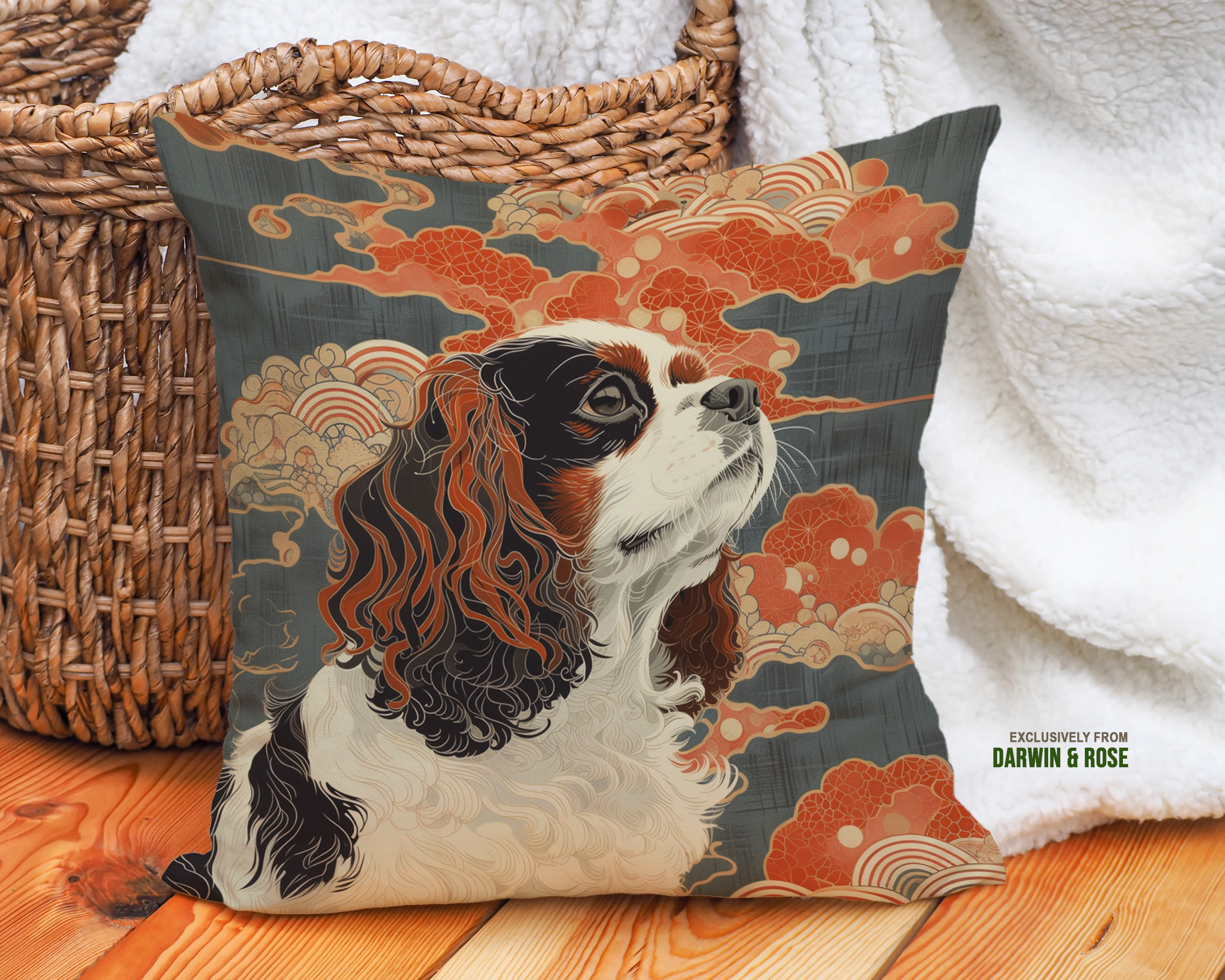 Cavalier King Charles Spaniel Dreamscape Throw Pillow – Modern Boho Style