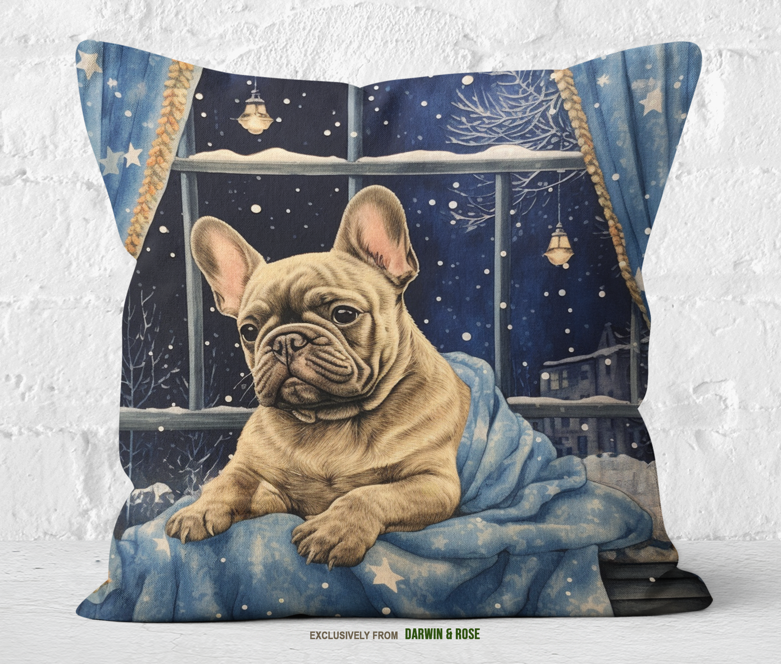 French Bulldog Winter Starry Night Throw Pillow