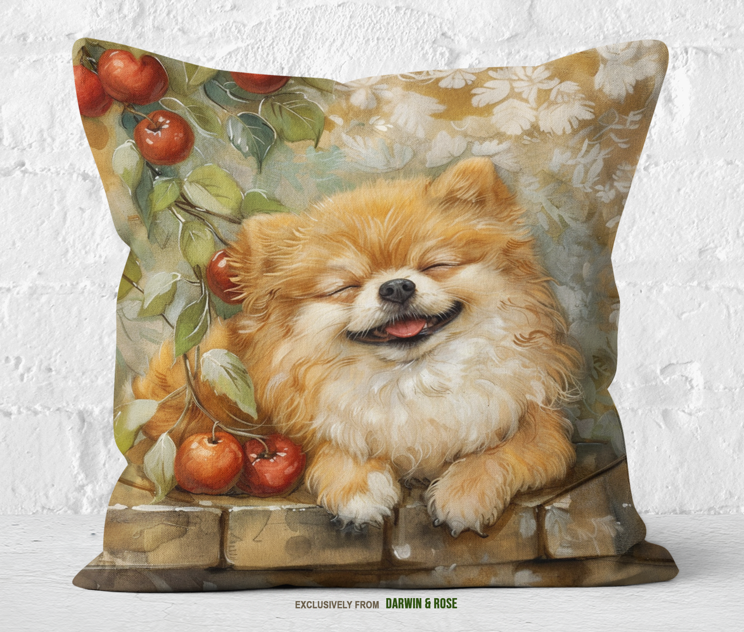 Pomeranian Bliss Throw Pillow - Rustic Farmhouse Dog Décor