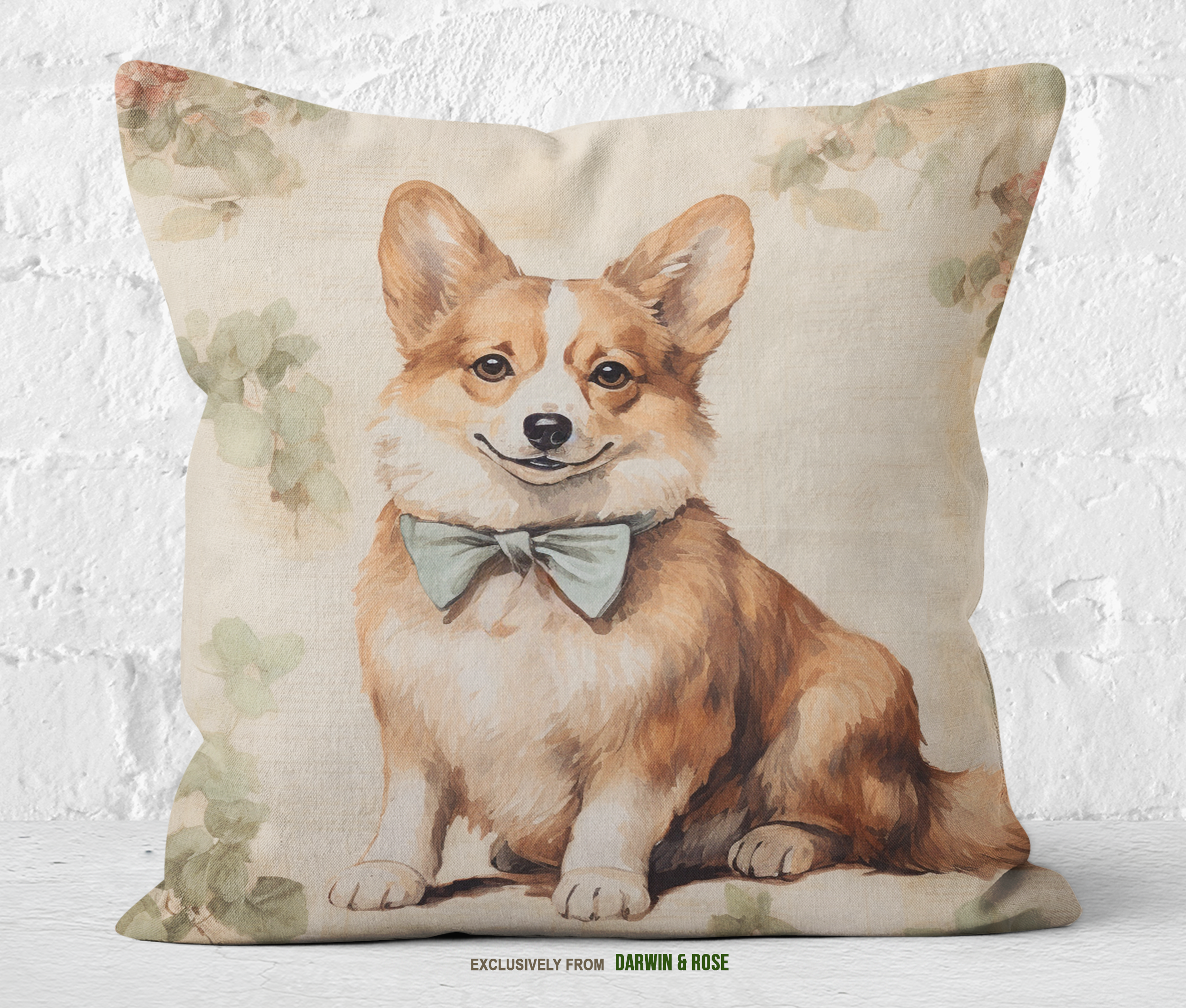 Charming Cottagecore Pembroke Welsh Corgi Throw Pillow – Vintage Botanical Style