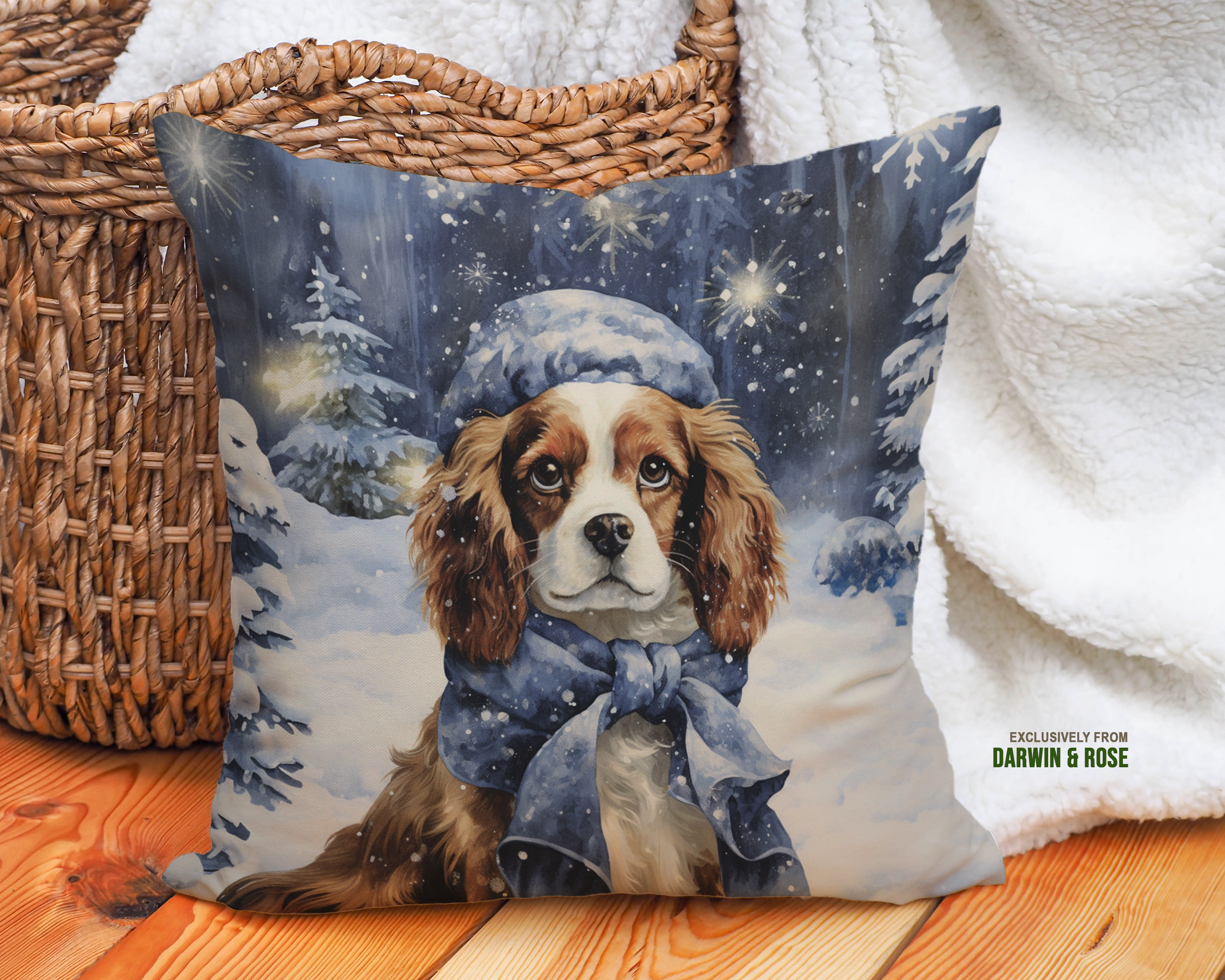 Cavalier King Charles Spaniel Winter Wonderland Throw Pillow